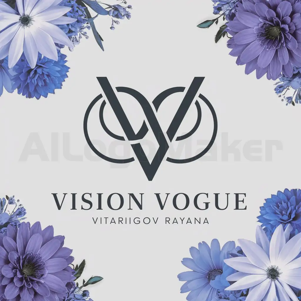 a logo design,with the text "Vision Vogue creator Vitarigov Rayana", main symbol:I want you to create a still attractive logo for clients add flowers colors of trust,complex,clear background