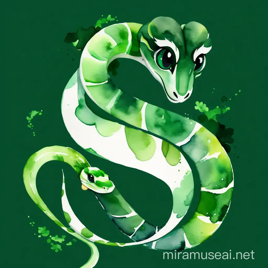 Slytherin Cute Snake Watercolor around S Letter