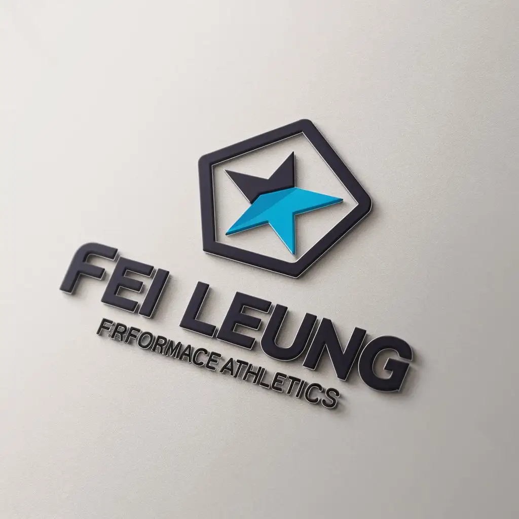 a logo design,with the text "Fei Leung", main symbol:blue pentagon star,complex,be used in Sports Fitness industry,clear background