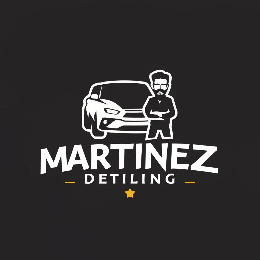 a logo design,with the text "Martinez Detailing", main symbol:clean car, guy with mustache, vector,Minimalistic,be used in Automotive industry,clear background