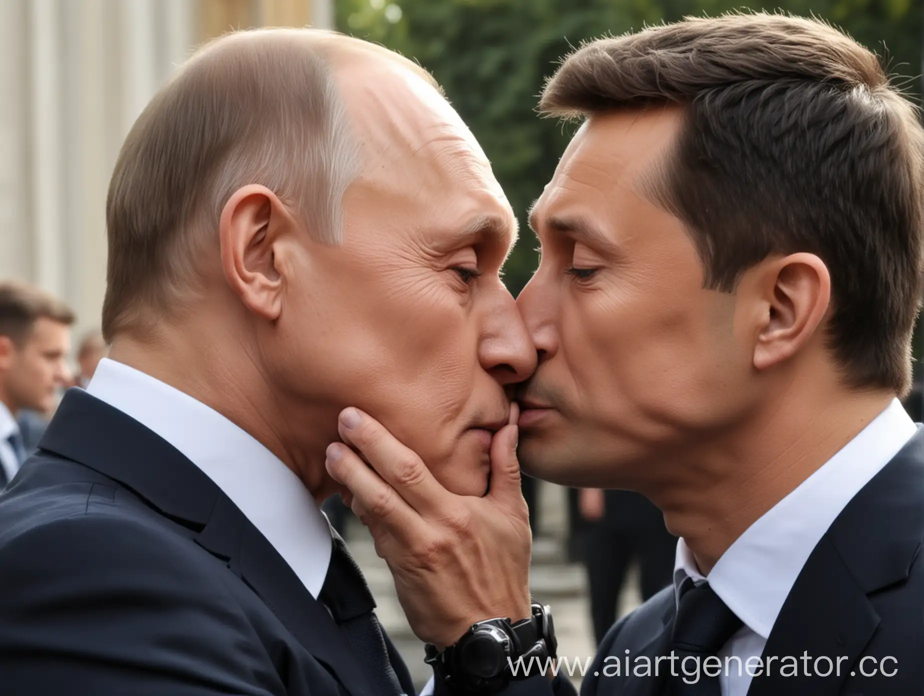 Putin-and-Zelenski-Romantic-Kiss-in-Political-Satire-Art