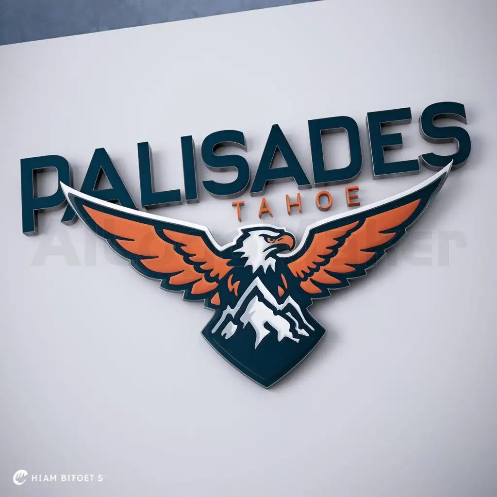 LOGO-Design-for-Palisades-Tahoe-Photorealistic-Eagle-Emblem-in-Orange-and-Dark-Blue