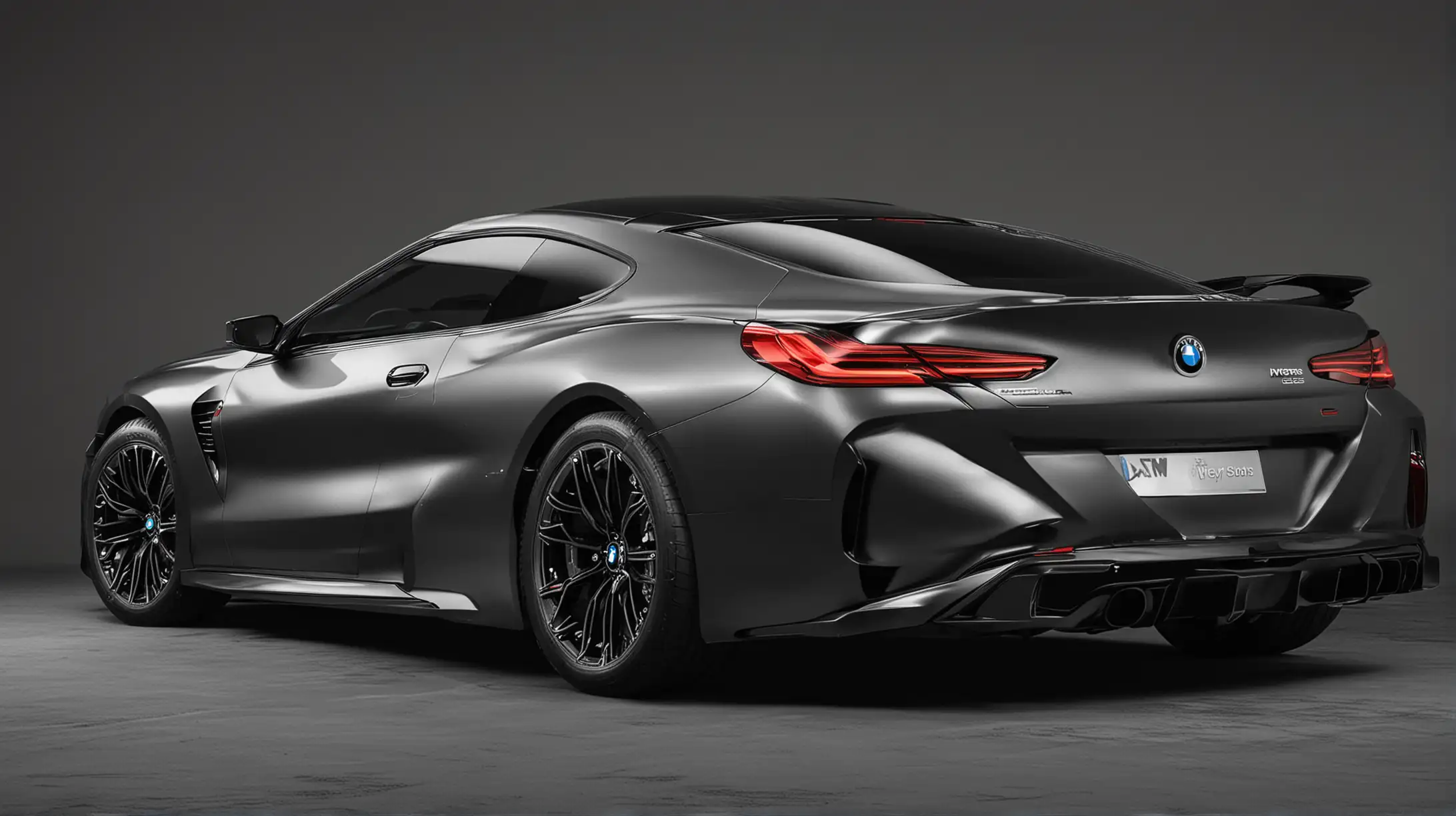 2025 BMW M8 Sport Coupe with Headlights On Sleek Black Car Rear View