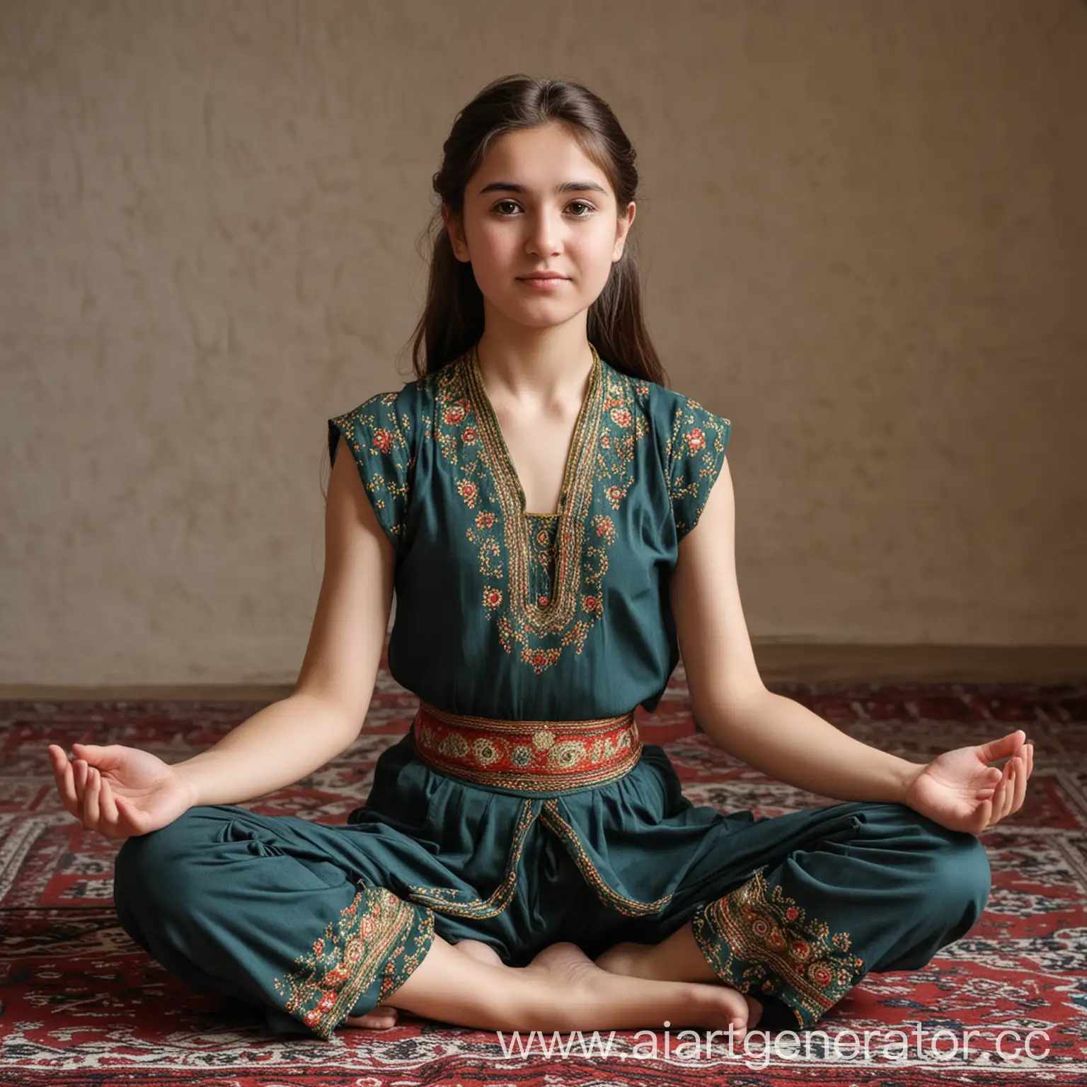 Young-Tajikistani-Girl-Meditating-in-Lotus-Pose