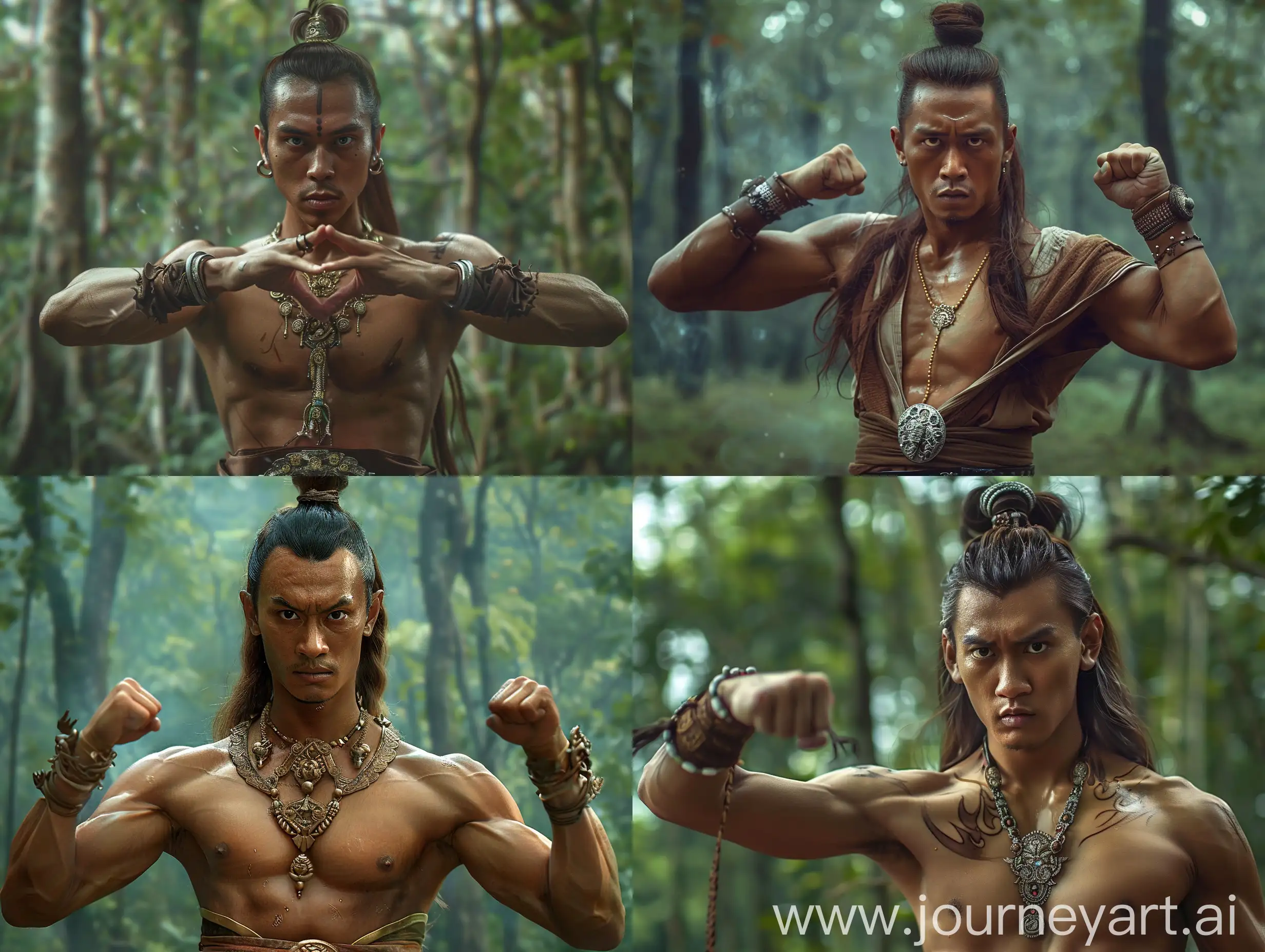 Indonesian-Man-Practicing-Majapahit-Style-Martial-Arts-in-Forest-Setting