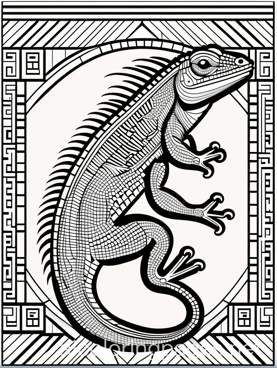 mosaic lizard, Coloring Page, black and white, line art, white background, Simplicity, Ample White Space