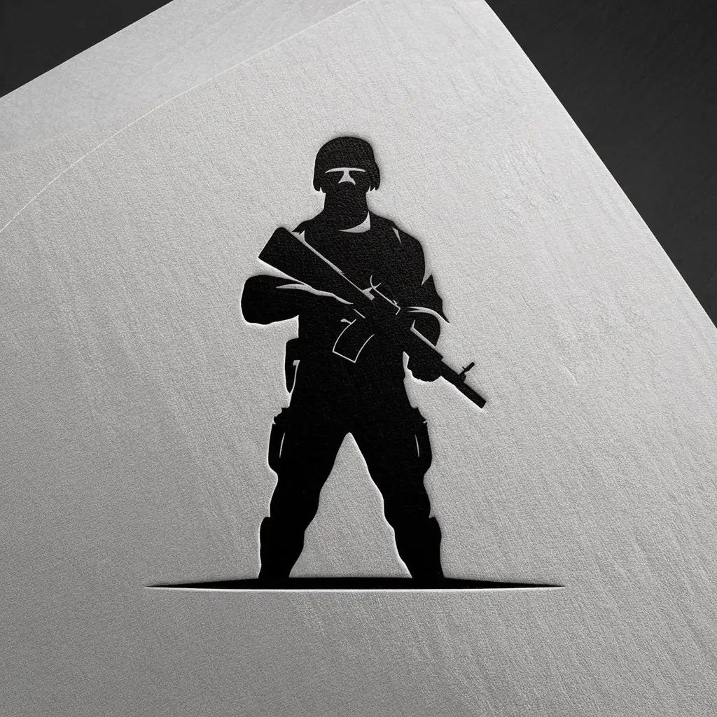 придумать логотип на военную тему к слову солдат , на белом фоне с черным цветом, без текста и  надписи