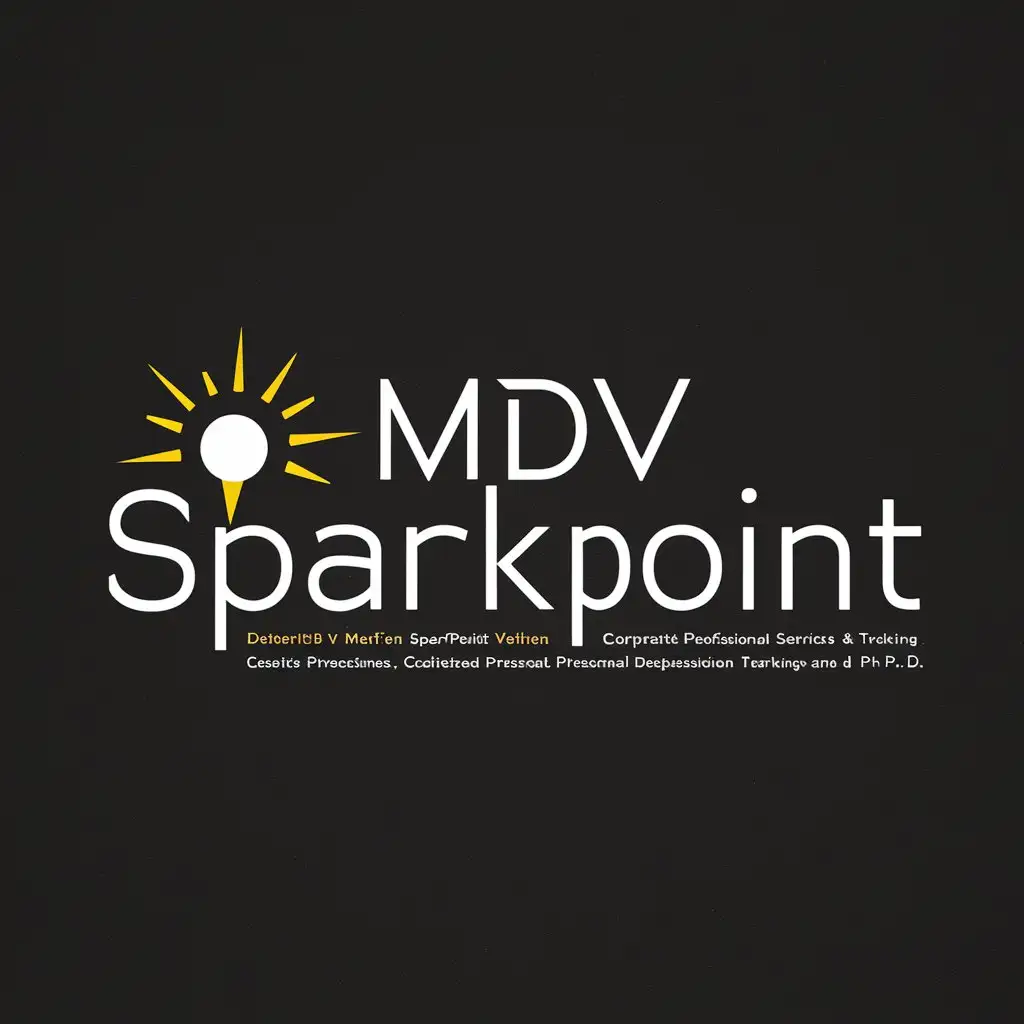 a logo design,with the text "MDV SparkPointnIt only takes a spark", main symbol: A modern and inviting brand that inspires innovation and growth in individuals and organizations, symbolized by a visual representation of the core philosophy "It only takes a spark," emphasizing the potential and excitement of a sparkpoint moment. The design should be sleek, professional, and modern, while also conveying warmth to reflect the personal, nurturing aspect of services. It should resonate with both corporate clients and individuals seeking professional or personal growth. The typography should be clean and contemporary, with "MDV SparkPoint" easily legible. The design must be effective in both color and black & white formats and scalable from small sizes to larger ones. MDV SparkPoint is a dynamic mother-daughter venture specializing in conflict resolution services and training, with over two decades of experience and a Ph.D. providing expert consulting, customized professional and personal development training, and professional services such as mediation, facilitation, and coaching. The brand ethos represents the transformative power of a single spark or "sparkpoint," symbolizing the inception of ideas.,Moderate,be used in consulting services industry,clear background