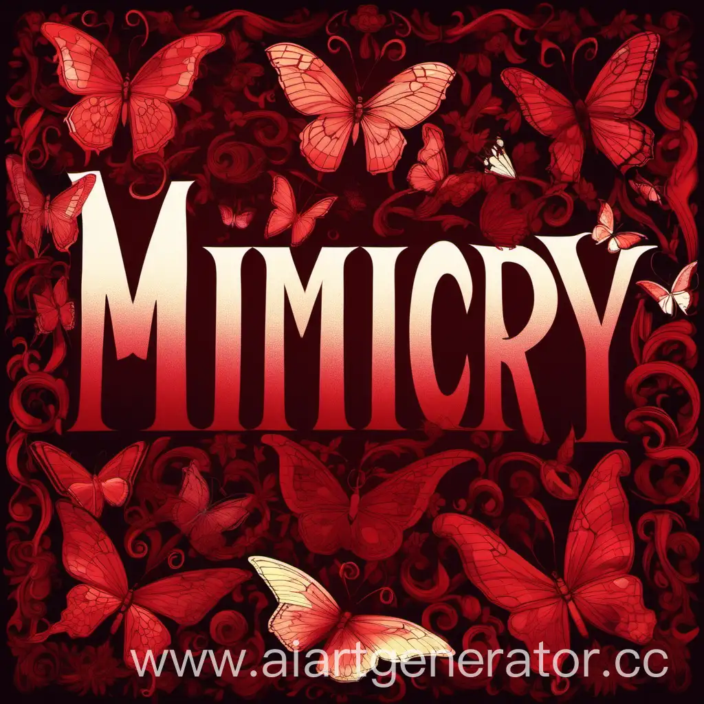 Красочная тёмно-красная картинка с надписью "MIMICRY"