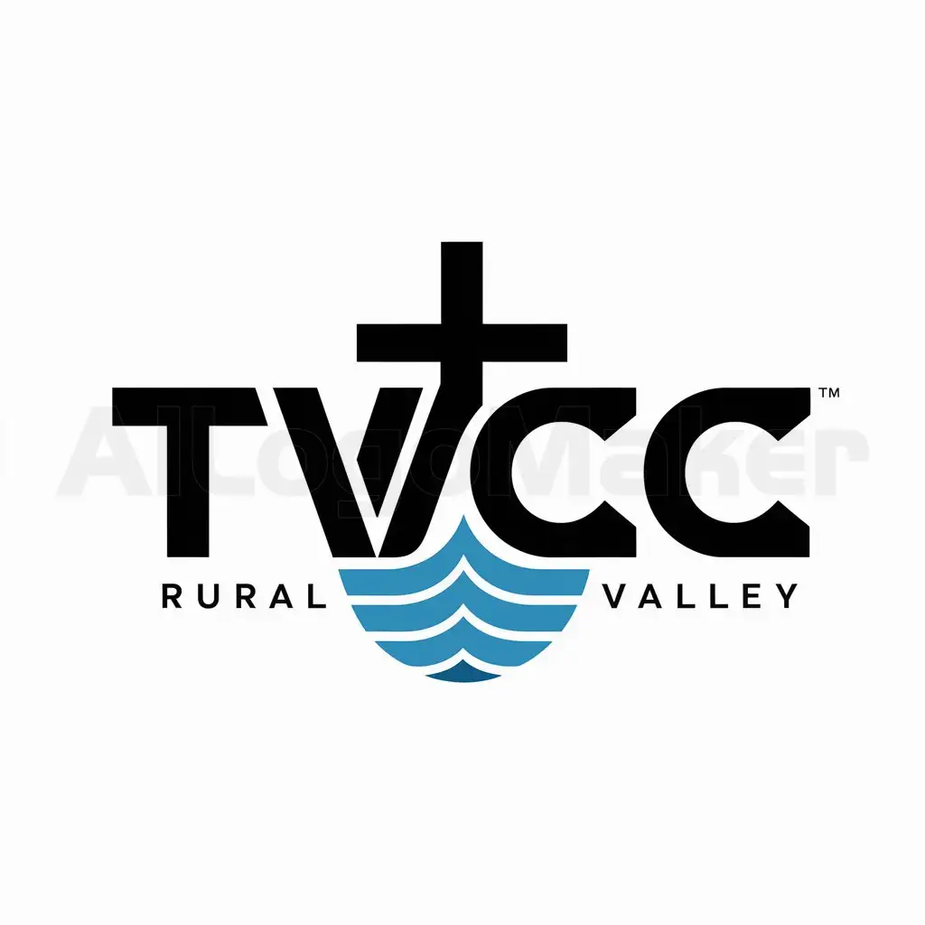 a logo design,with the text "TVCC", main symbol:Logo Design Brief We need a modern redesign, ours is from 2000/2002. it needs modernization, compaction and flow. This is a hard logo for certain promotional items due to the length. it needs to be simple, with TVCC in it and a cross. Water, Valleys we are a rural area, needs to be effective on everything from a digital billboard to a pen,Moderate,be used in Religious industry,clear background