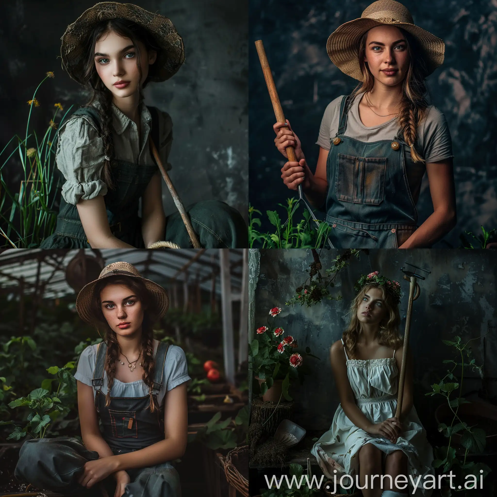 photo girl on a dark background gardeners
