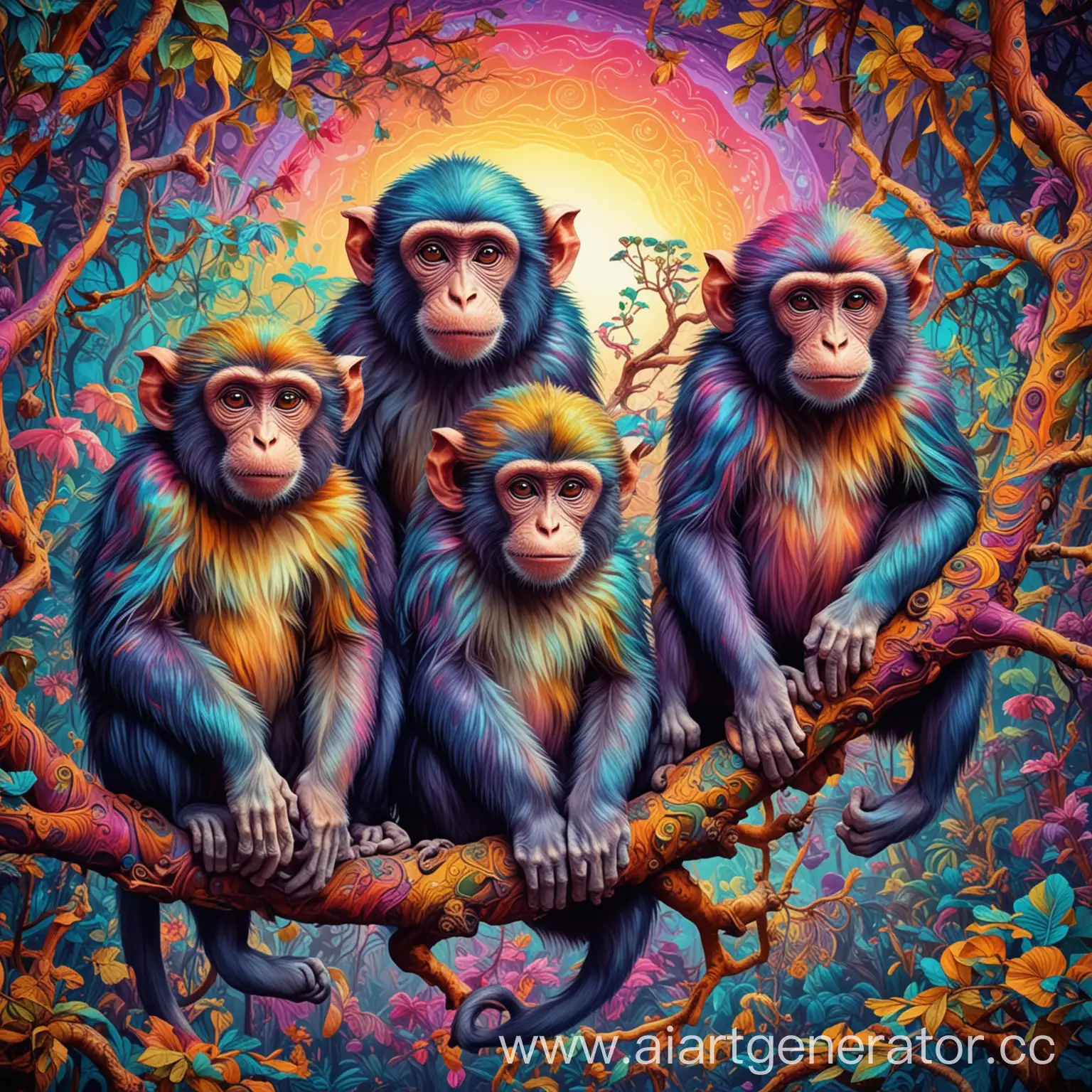 обезьяны в психоделическом стиле на ветках
