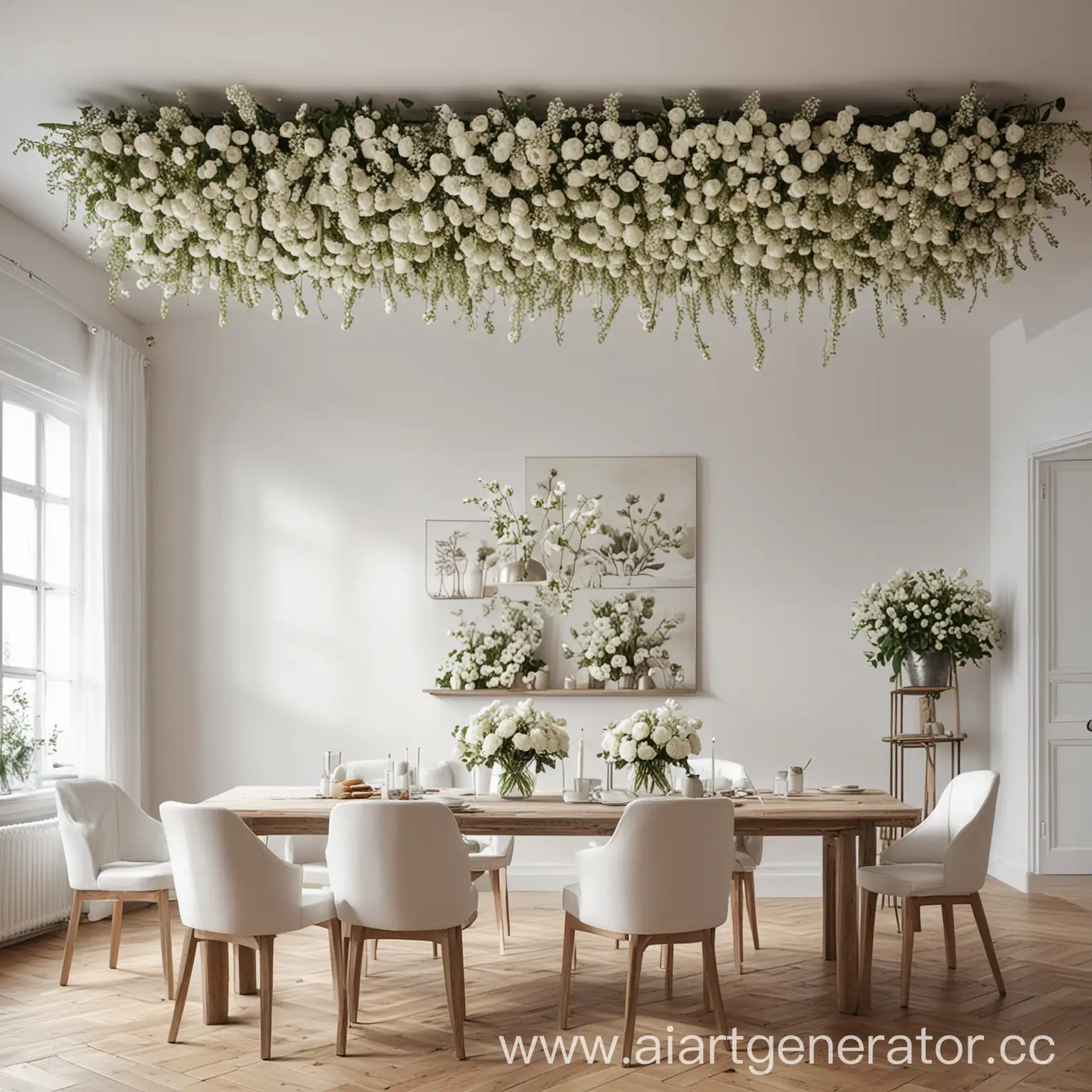 Elegant-White-Dining-Room-with-Floral-Decor-Plakat-PloCommunity-Artwork