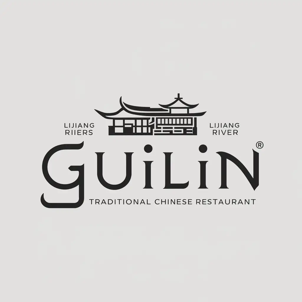 a logo design,with the text "Guilin", main symbol:restaurant on Lijiang River,Moderate,be used in Retail industry,clear background