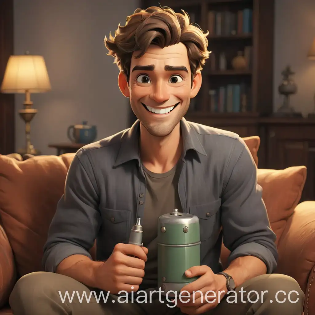Smiling-Handsome-Man-Sitting-on-Couch-with-Cylinder