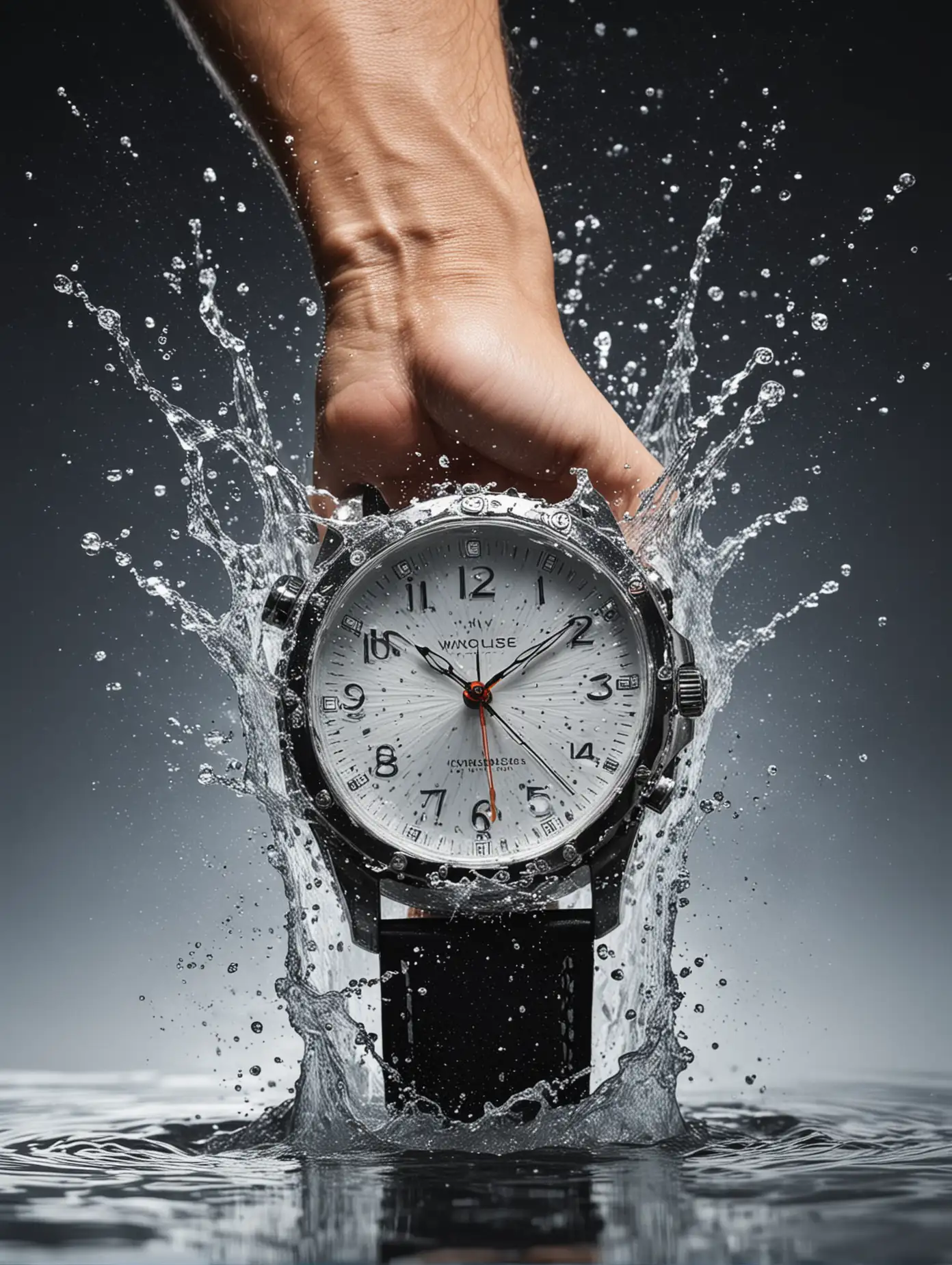 water splashing from behind a wrist watch