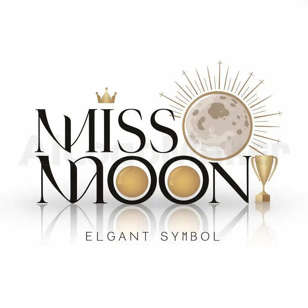a logo design,with the text "miss moon", main symbol:moon, crown, female, trophy, gold,Moderate,clear background