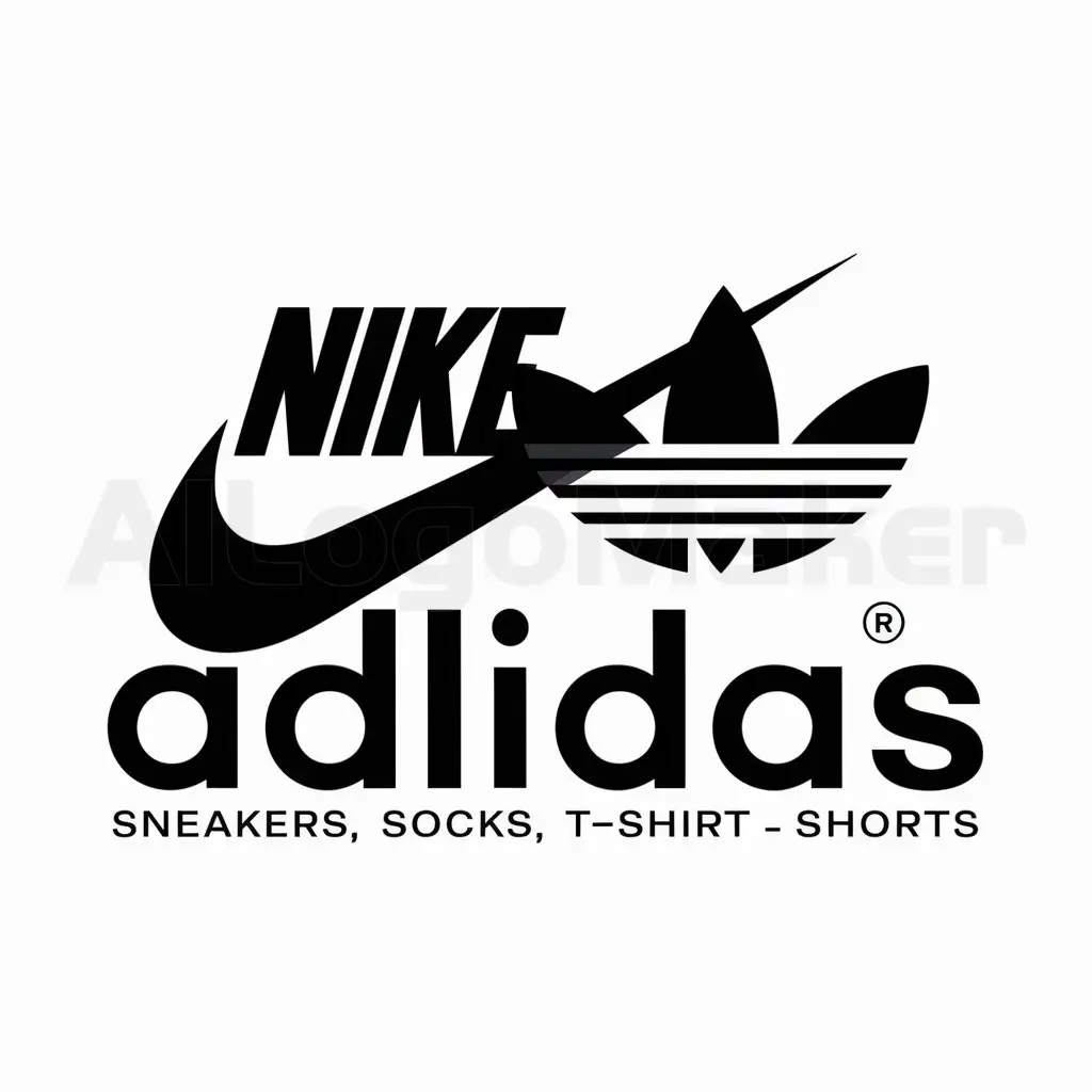 a logo design,with the text "Sneakers, Socks, T-shirt shorts", main symbol:NIKE & ADIDAS,complex,be used in Retail industry,clear background