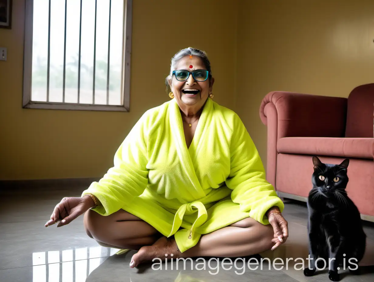 Indian-Woman-Meditating-in-Neon-Yellow-Bomber-Jacket