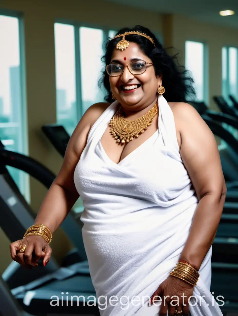 Happy Indian Mature Woman Walking on Treadmill in Luxurious Gym | AI Image  Generator