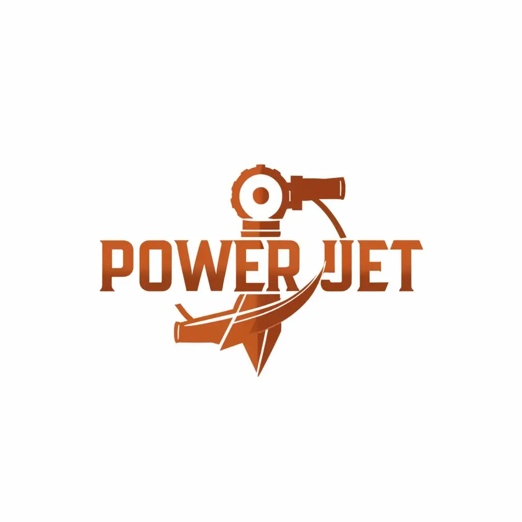 a logo design,with the text "PowerJet", main symbol:Copper colour Pressure washer with copper colour turbine,Moderate,be used in Construction industry,clear background
