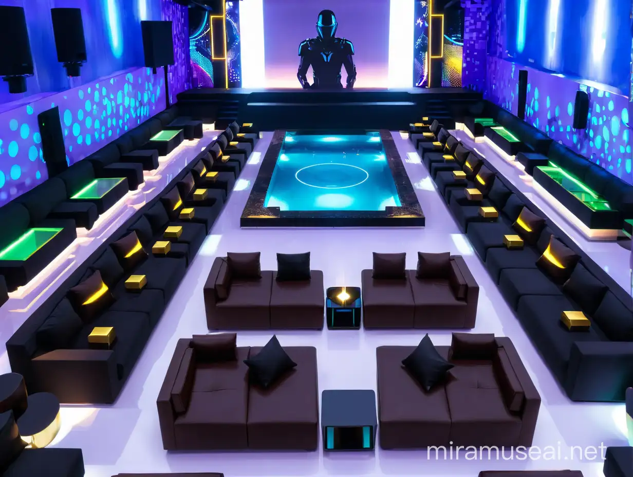 Sleek and Enigmatic Futuristic Night Club with Neon Ambiance