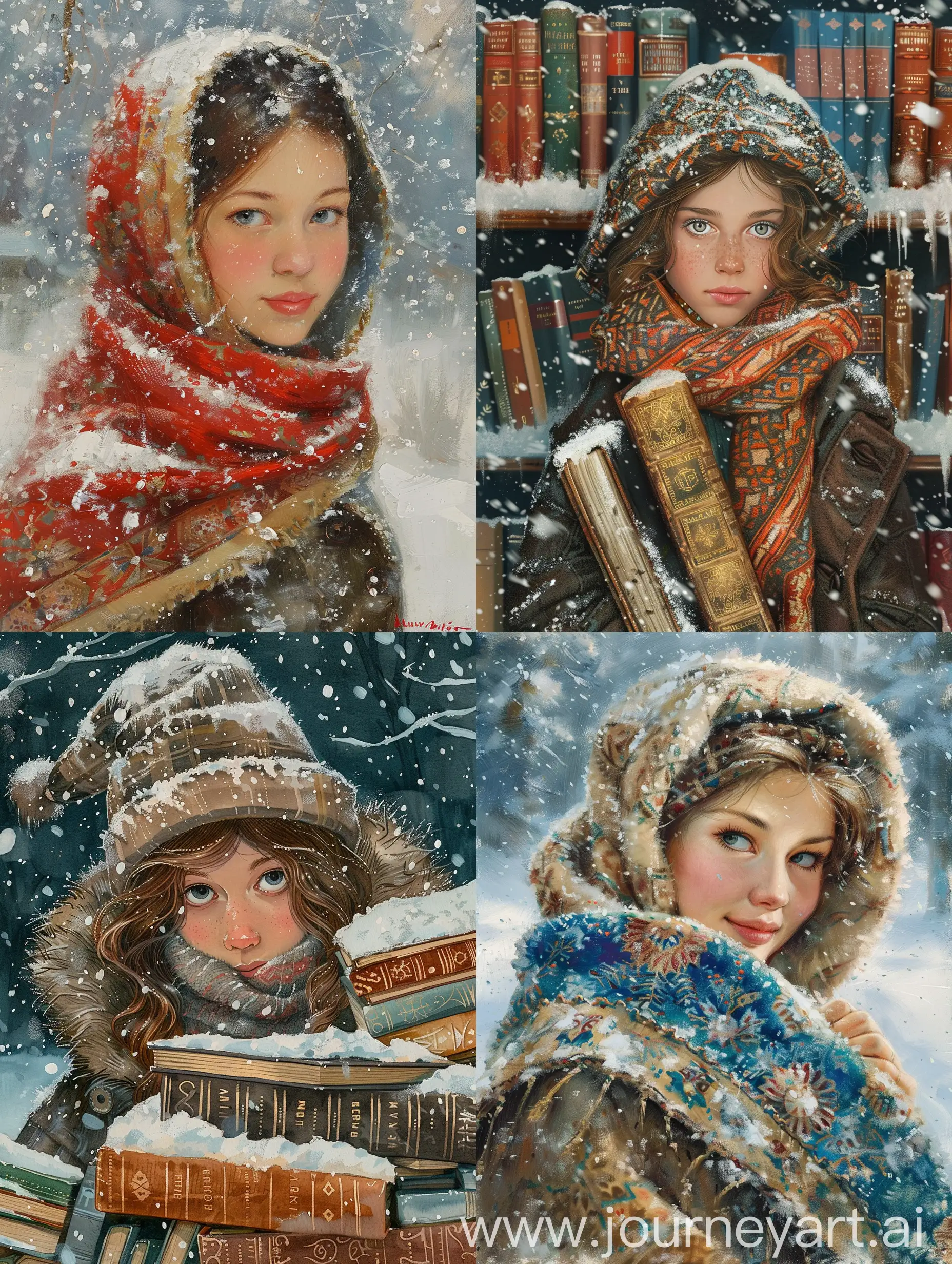 Siberian-Girl-in-Snowy-Midlibrary-by-Austin-Briggs