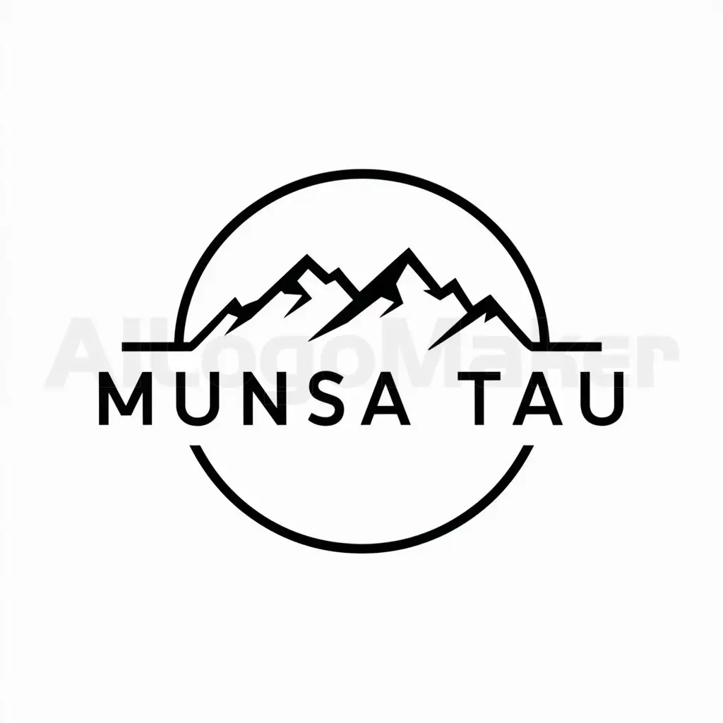 a logo design,with the text "MUNSA TAU", main symbol:On a background in a circle mountains,Minimalistic,clear background