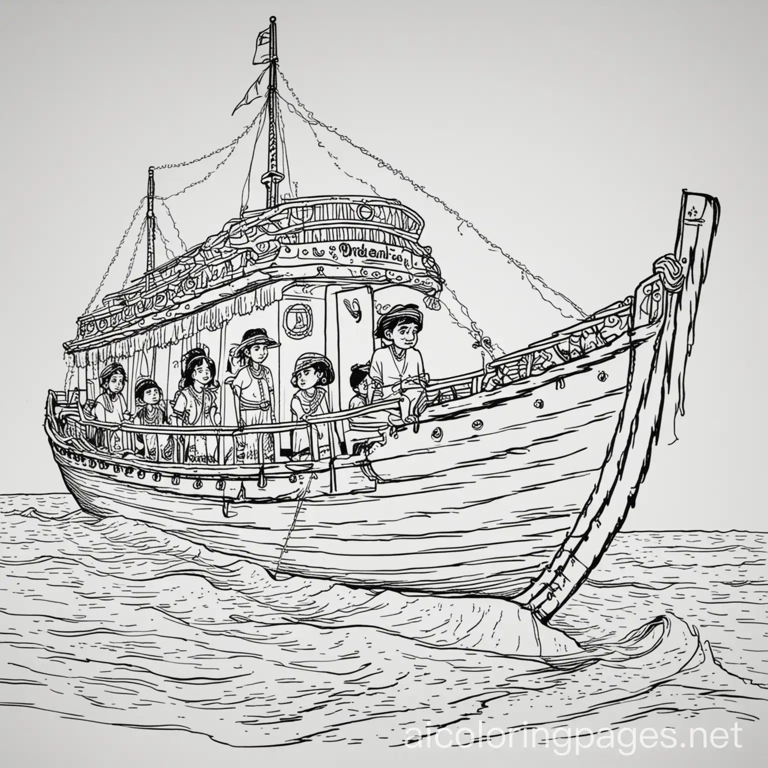 Indian-Arrival-Day-Boat-Coloring-Page-Simple-Line-Art-on-White-Background