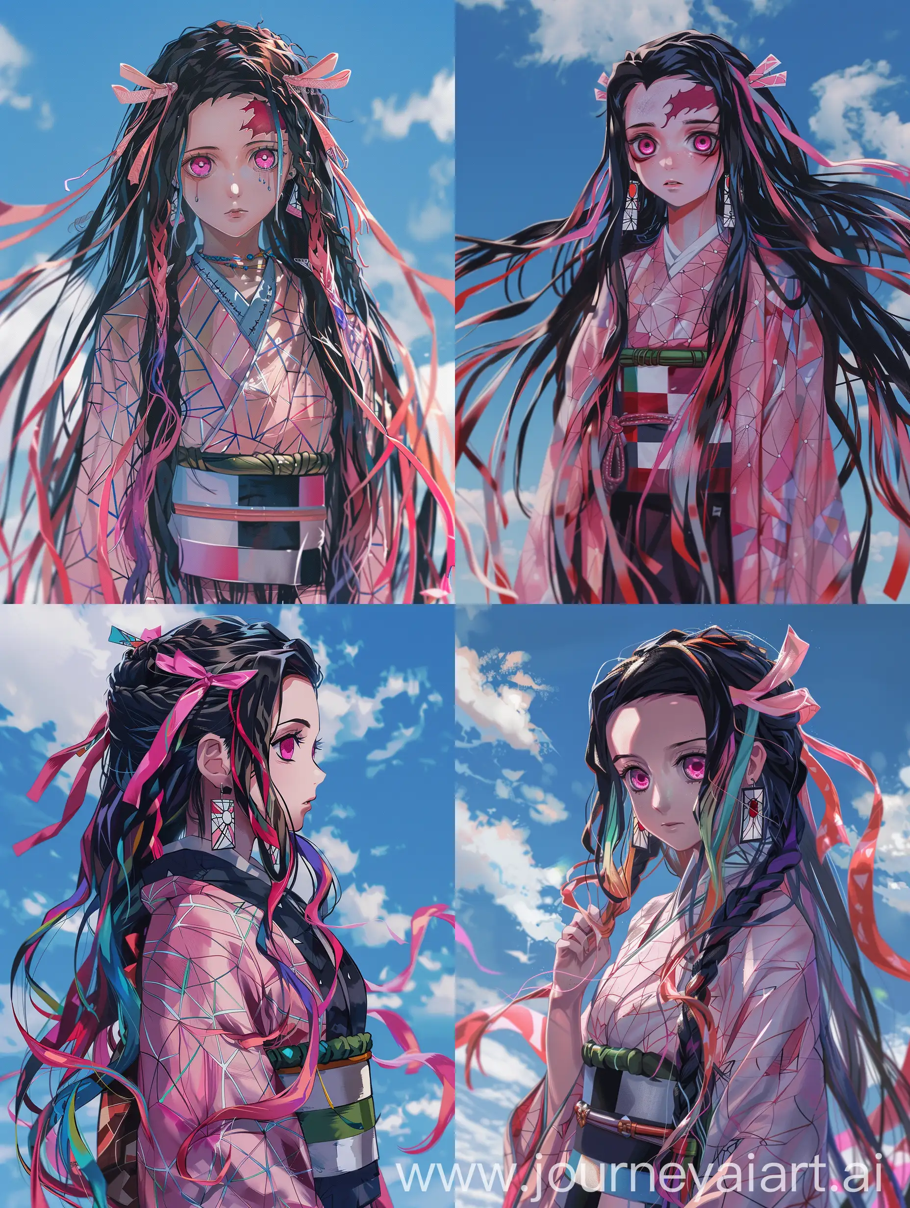 Photorealistic Portrait of Nezuko from Demon Slayer in Pink Kimono |  Journey AI Art