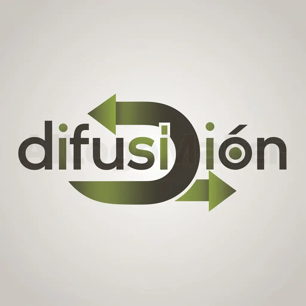 a logo design,with the text "Difusión", main symbol: "D" diffusion in a circle with two green arrows in different directions. The word "Diffusion" should be written with one "f".

(Note: I noticed a small discrepancy between the text and the provided image based on your description. In the instruction, you mentioned two green arrows in different directions, while in the description of the image, you used the word "differences." Assuming that the correct phrase is "in different directions," I followed this when writing the output.),complex,be used in Internet industry,clear background