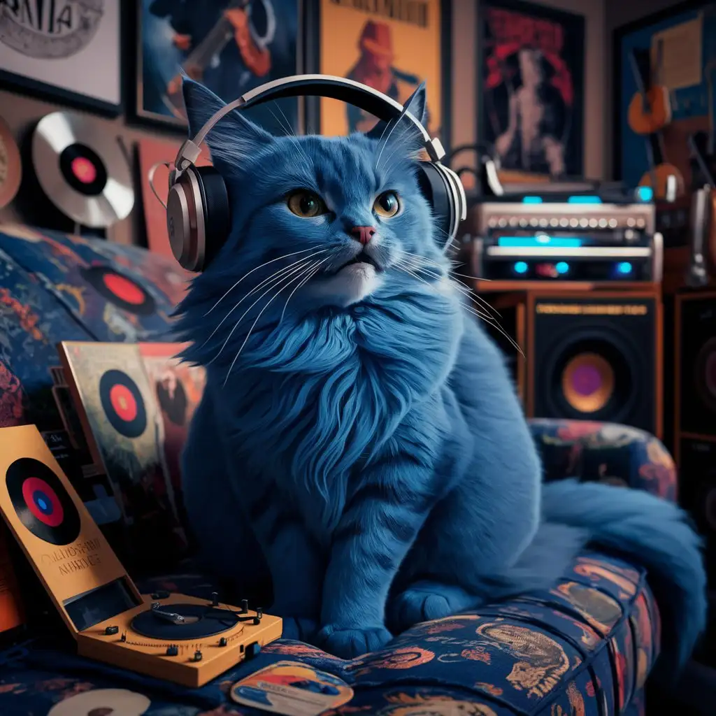 Realistic-Blue-Feline-Music-Lover