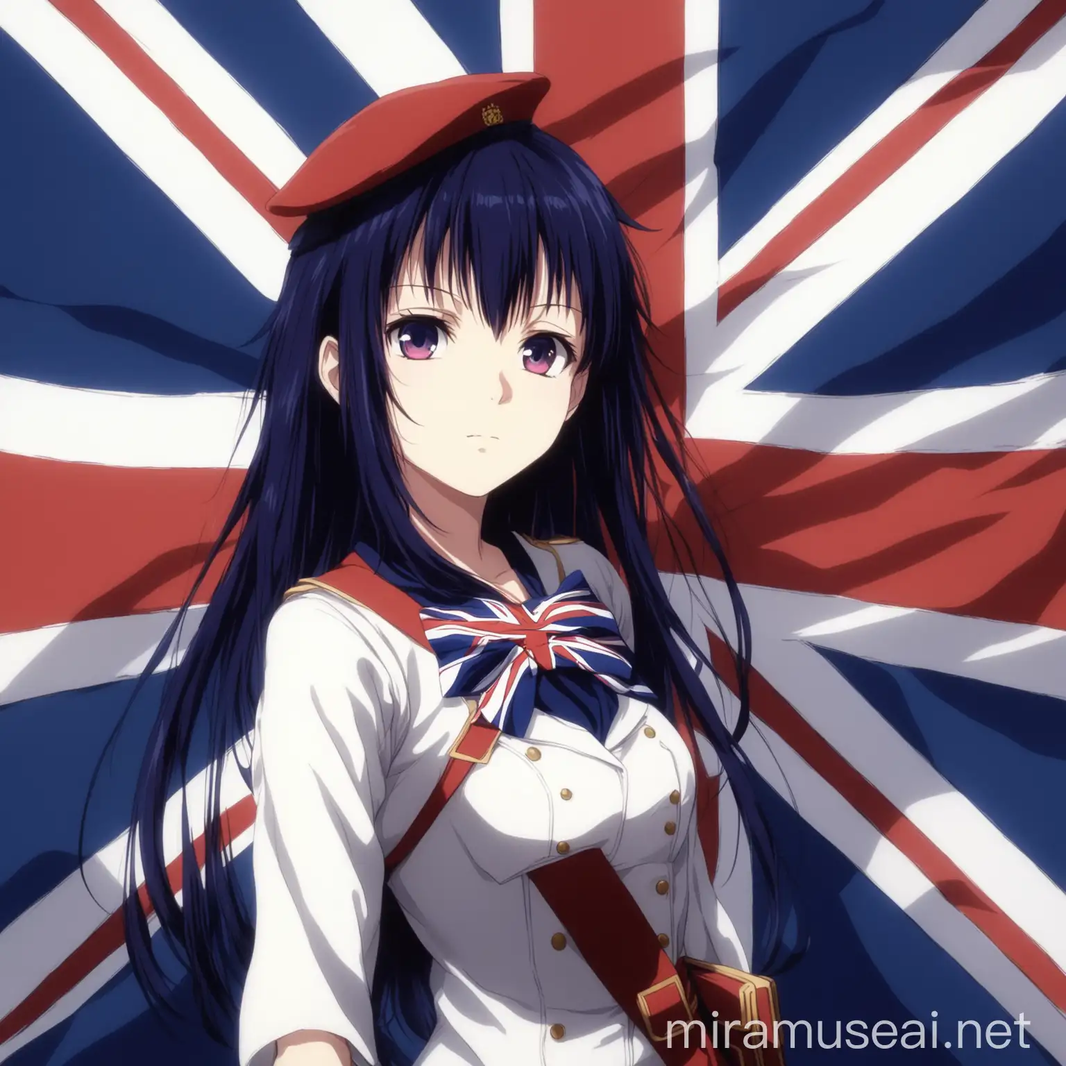 Anime Girl with British Flag Cute Cartoon Character Posing with UK Symbol