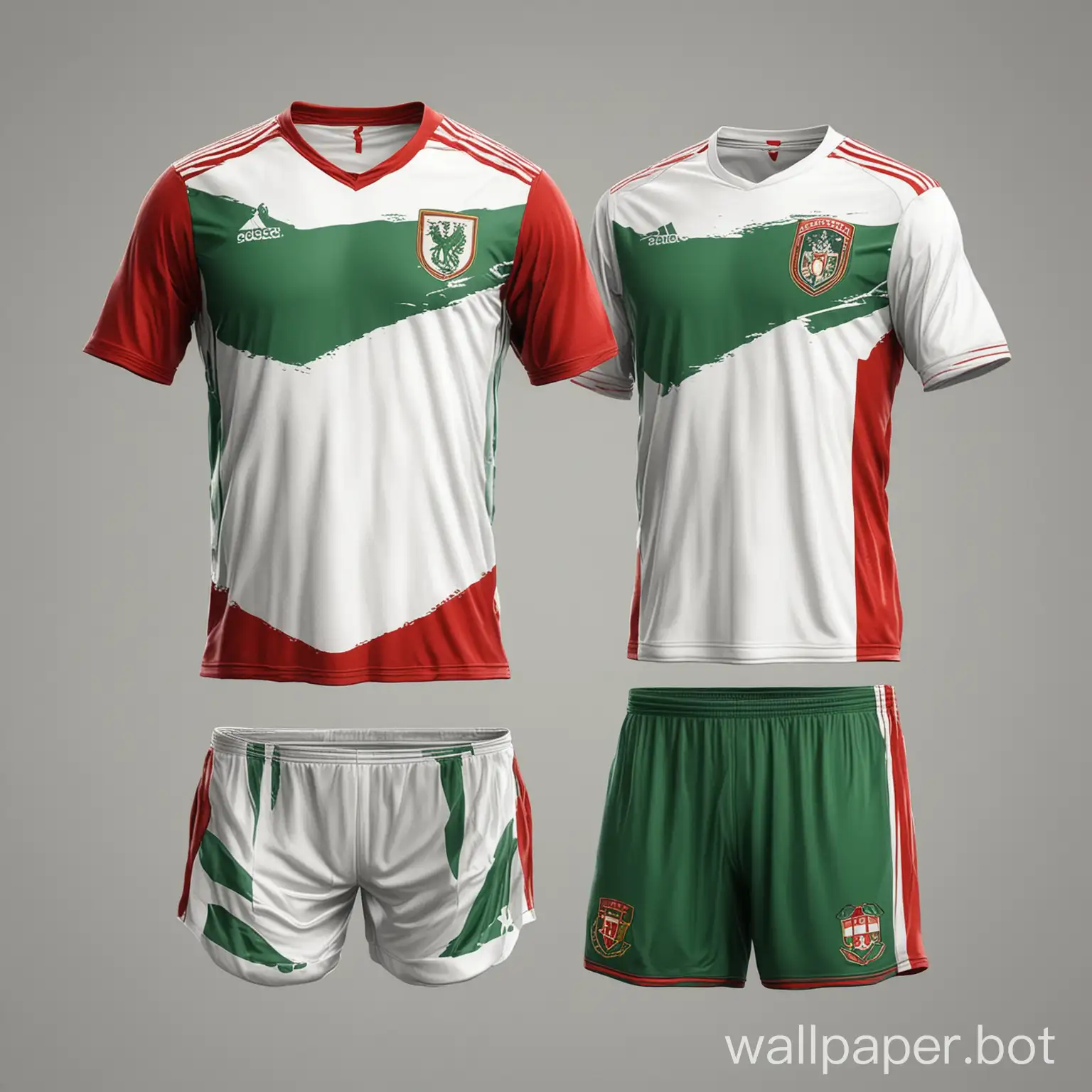 soccer uniform red-green with white in wide stripe white background sketch concept of uniform