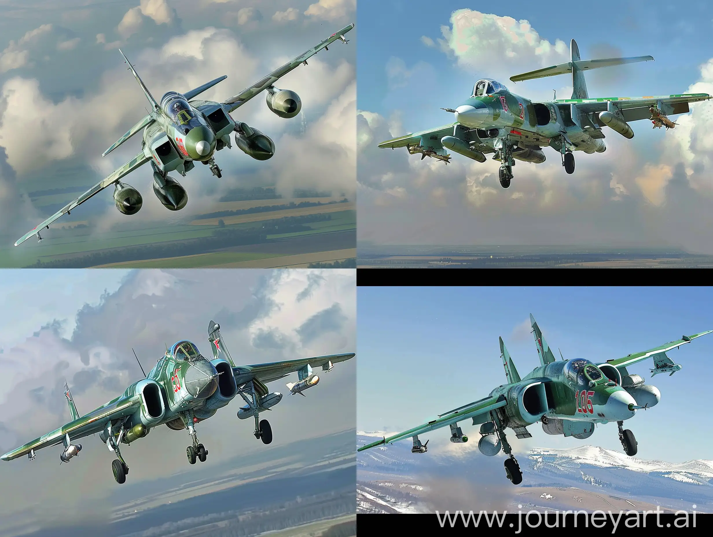 Military-Aircraft-Su25-Flying-in-Cloudy-Sky