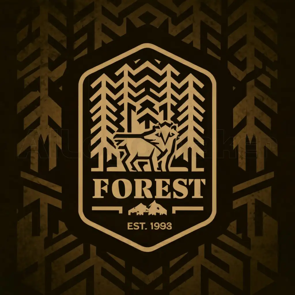a logo design,with the text "LOGO WHERE IT EMBODIES THE ESSENCE OF THE FOREST, THE MYSTERY. WHERE IT INCLUDES DARK COLORS, THAT RELATES TO A WOLF, THAT HAS TO DO WITH ARCHITECTURE AND CABINS, THAT IS MINIMALIST AND ELEGANT, WITH COLORS, BLACK, WHITE, BROWN, AND THAT IS A MORE REALISTIC AND ANGRY WOLF THAN A MYSTERIOUS WOLF", main symbol:FOREST , CABINS,complex,be used in Education industry,clear background
