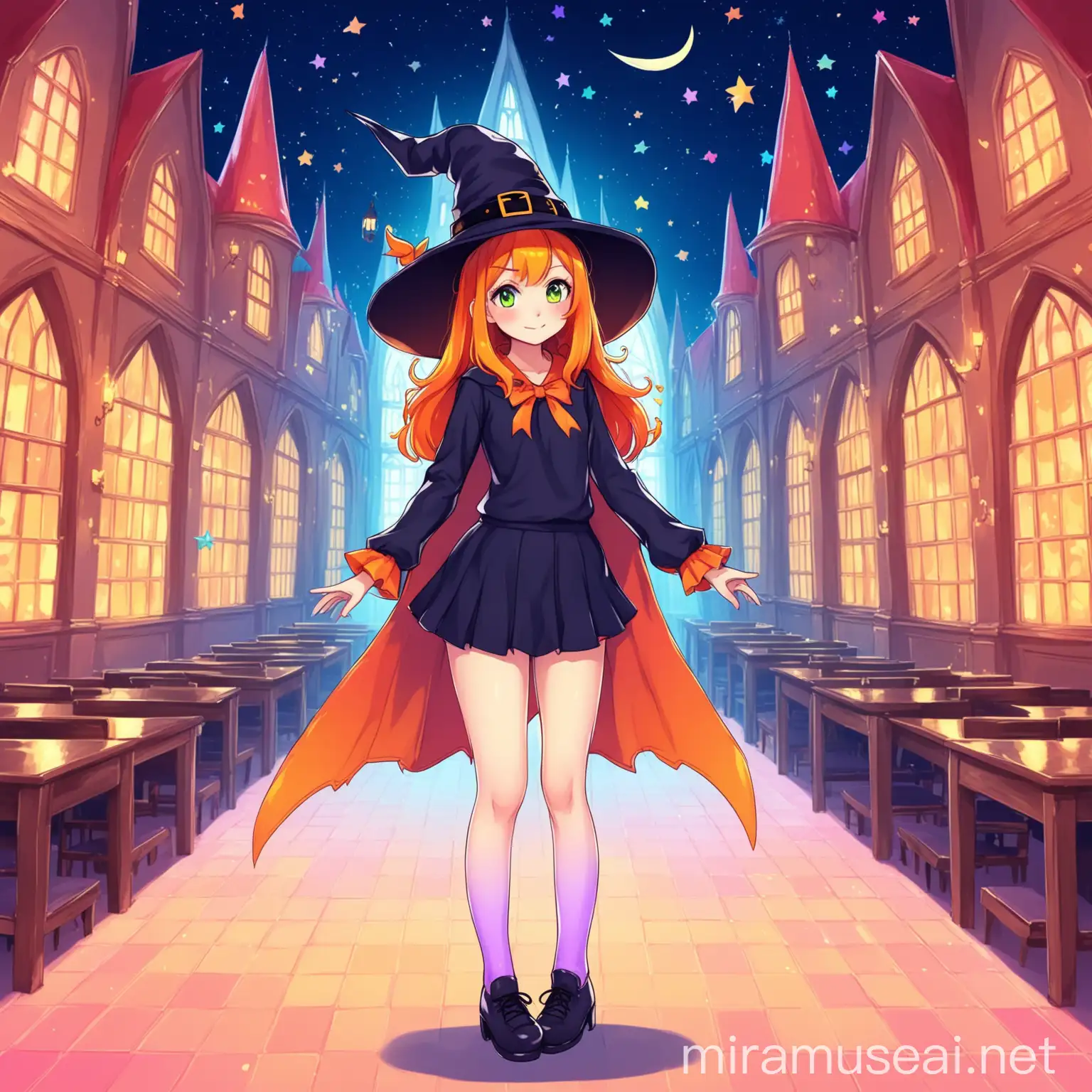 Cute Teenage Witch in Bright Academy Garb
