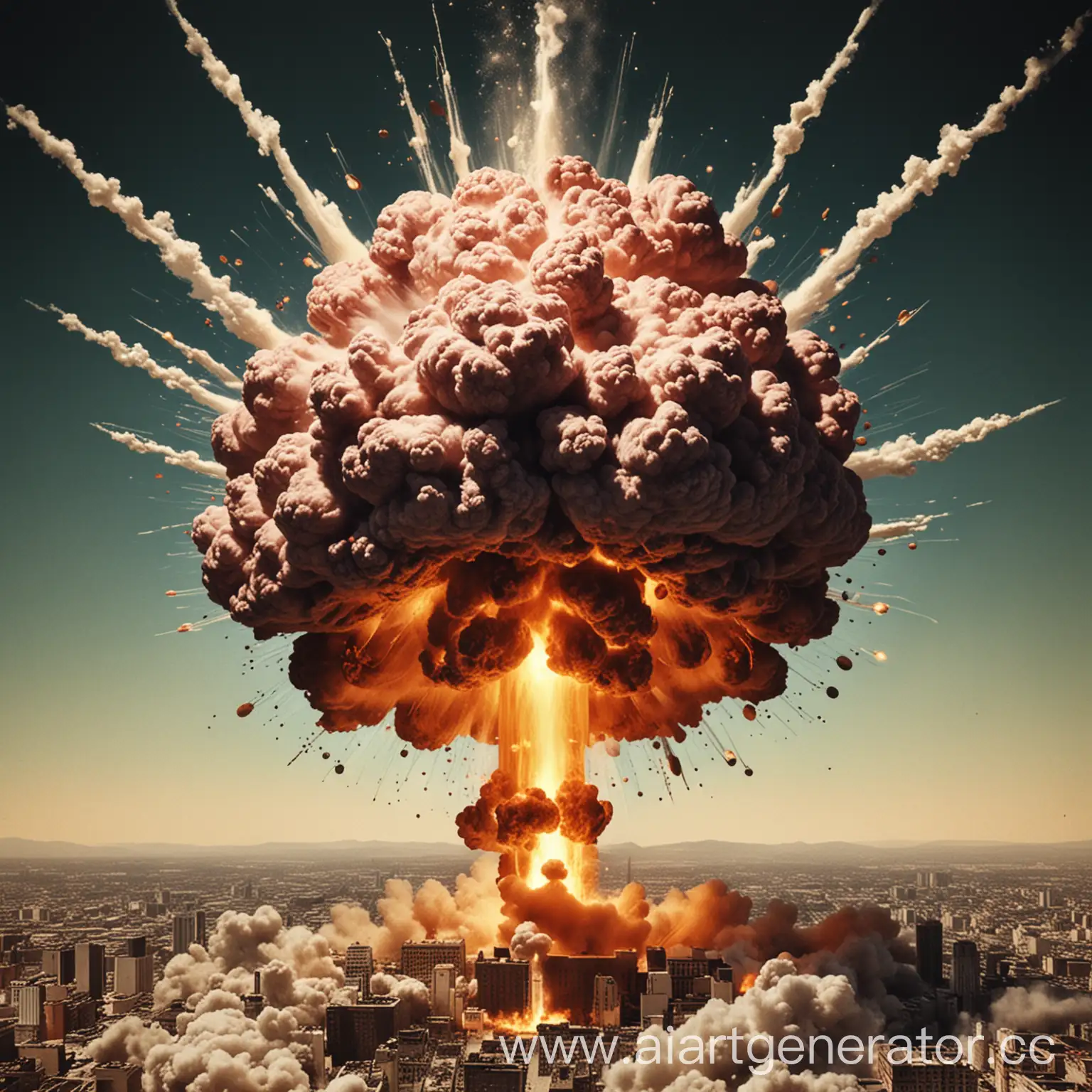 сгенерируй обложку для альбома с взрывом атомной бомбы