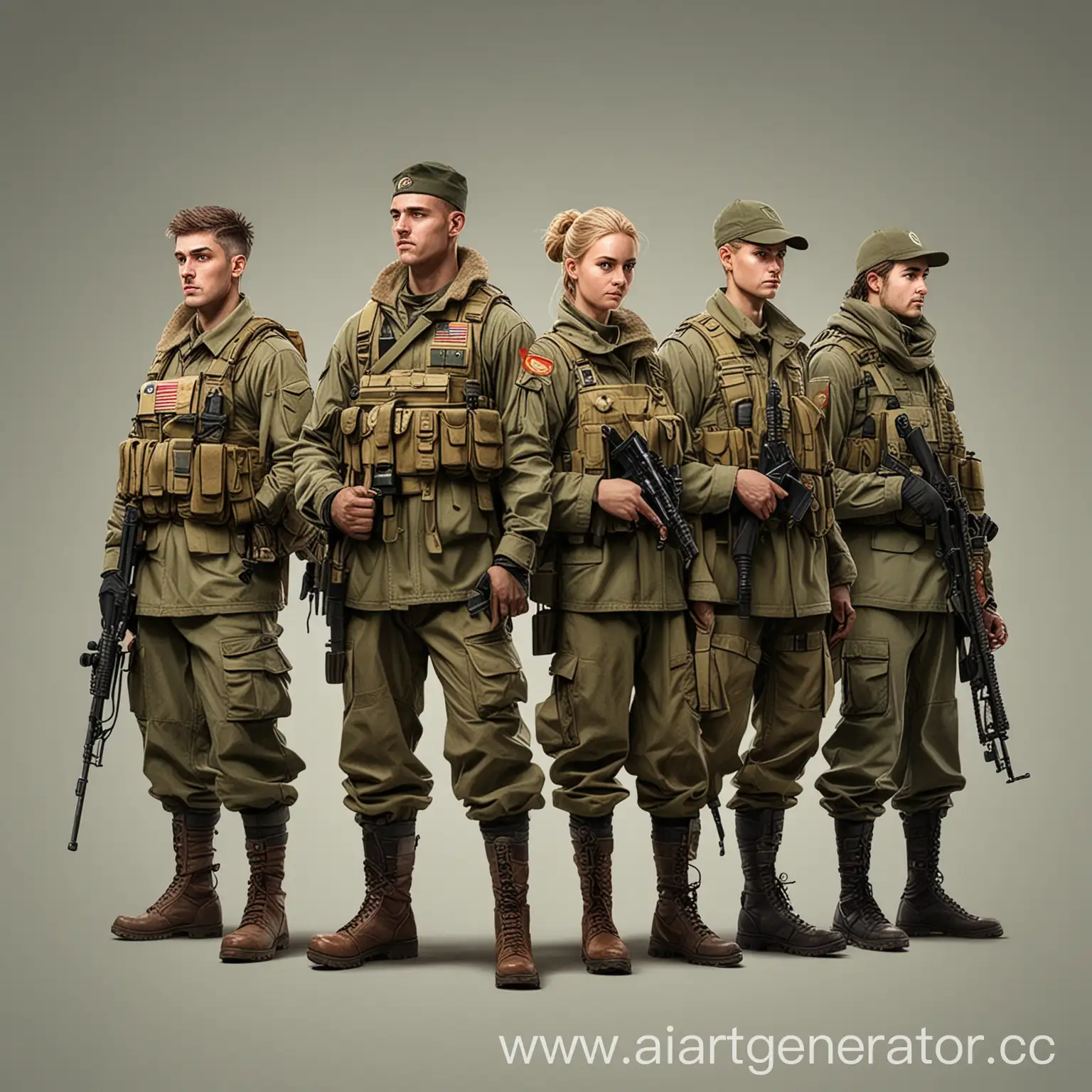 Six-Characters-in-Authentic-Military-Gear-Illustration