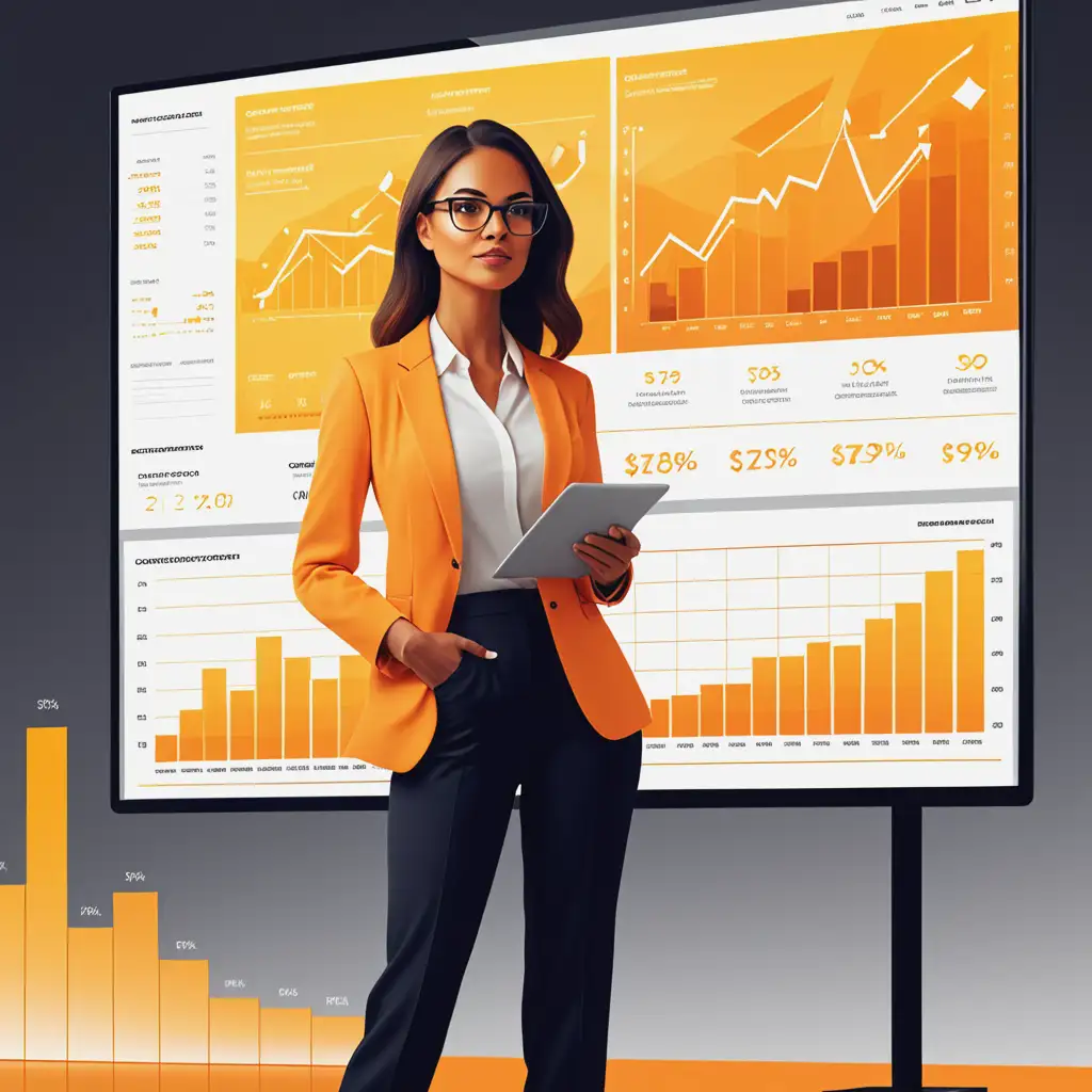 A clean and minimalist digital illustration for a financial blog thumbnail. The image features a stylized investor, portrayed as a attractive wealthy female in smart casual attire, standing and looking at a large digital display showing dynamic (stock) line charts. The charts are rendered in a simple and clear manner, with soft gradient backgrounds in warm tones of yellow and orange to represent growth and potential. The overall composition is bright, inviting, and aligns with the branding of ProInvestor, emphasizing clarity and professionalism.