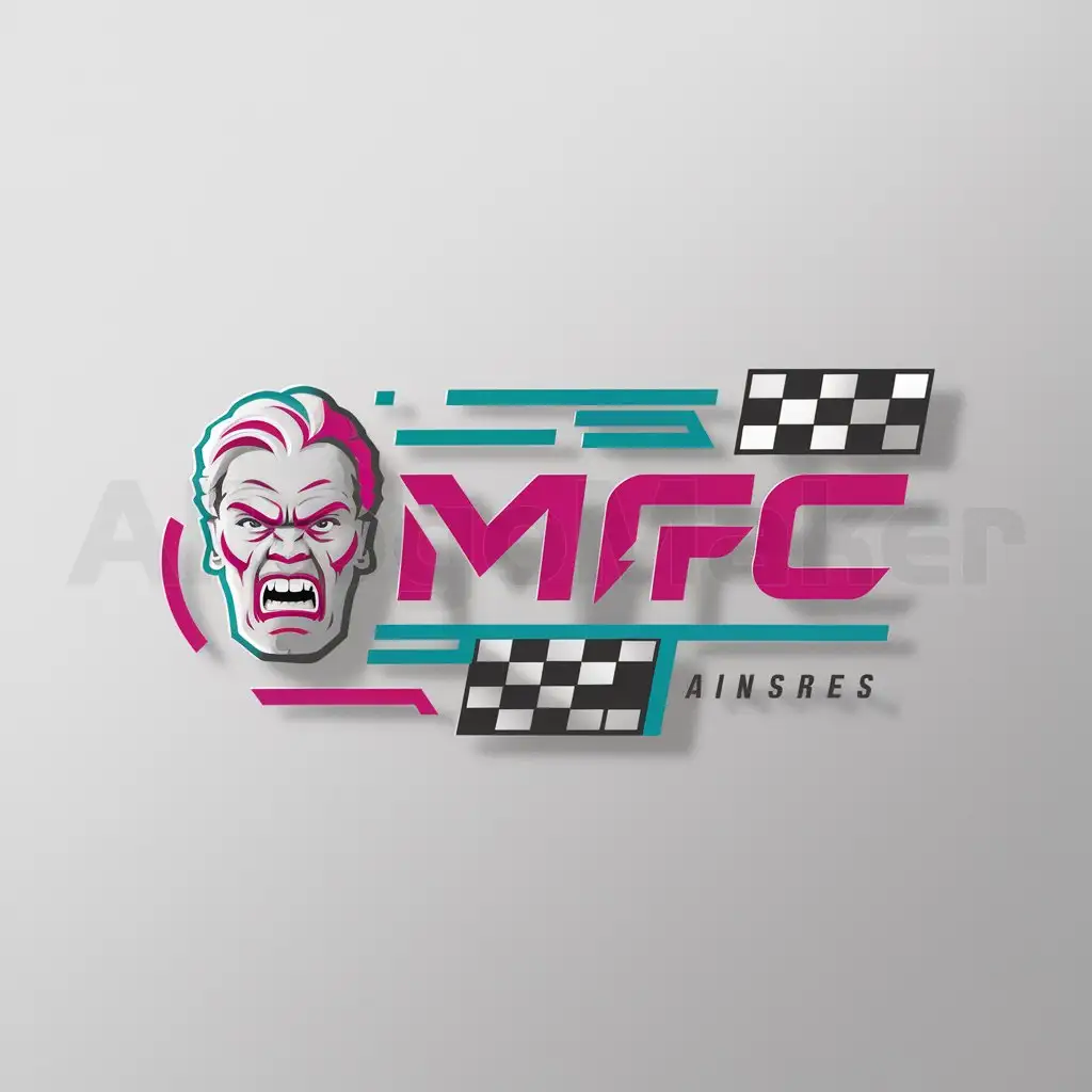 LOGO-Design-for-MAFC-Aggressive-Elderly-Person-in-Vibrant-Pink-and-Teal-with-Racing-Theme