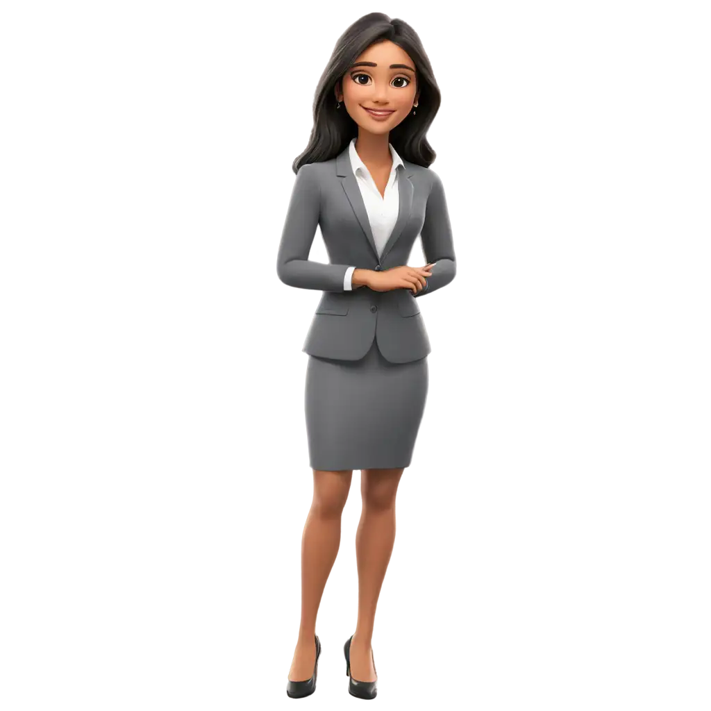 cute cartoon of a beautiful Indian business woman with middle long hair and glazes zoom in picture