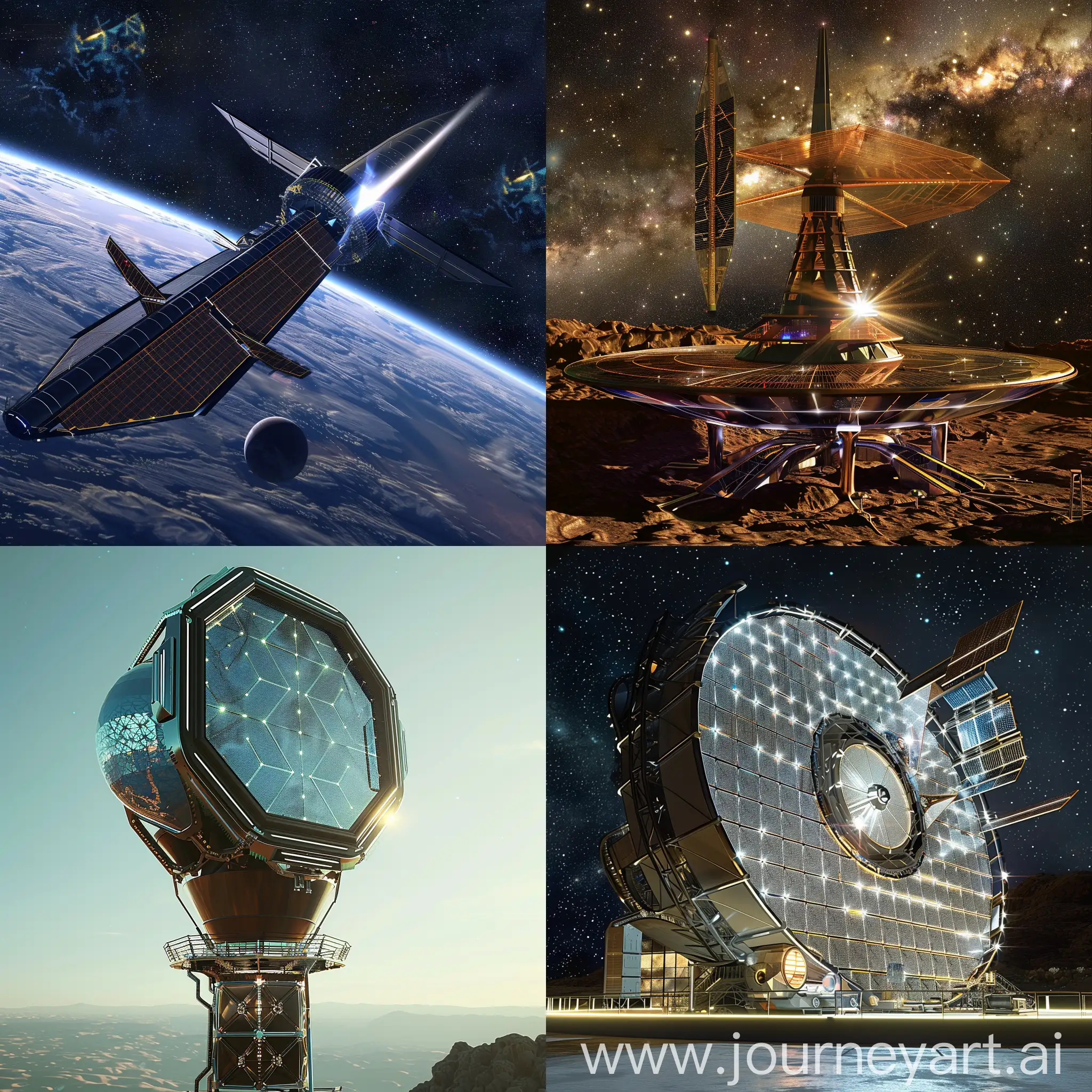 Futuristic space telescope, Advanced Optics, Enhanced Detectors, Quantum Computing, Artificial Intelligence, Nano-technology, Energy Harvesting, Thermal Control, Miniaturization, Communication Systems, Robotic Maintenance, Solar Sail, Radiation Shielding, Aerogel Insulation, Self-cleaning Surfaces, Modular Design, Holographic Star Tracker, Magnetic Field Generators, Shape Memory Alloys, Electrochromic Windows, Vibration Dampening Systems, in unreal engine 5 style --stylize 1000