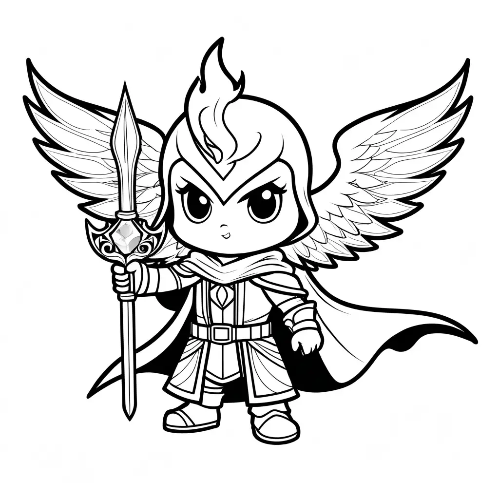 Chibi-Phoenix-with-Cape-and-Potion-Belt-Coloring-Page