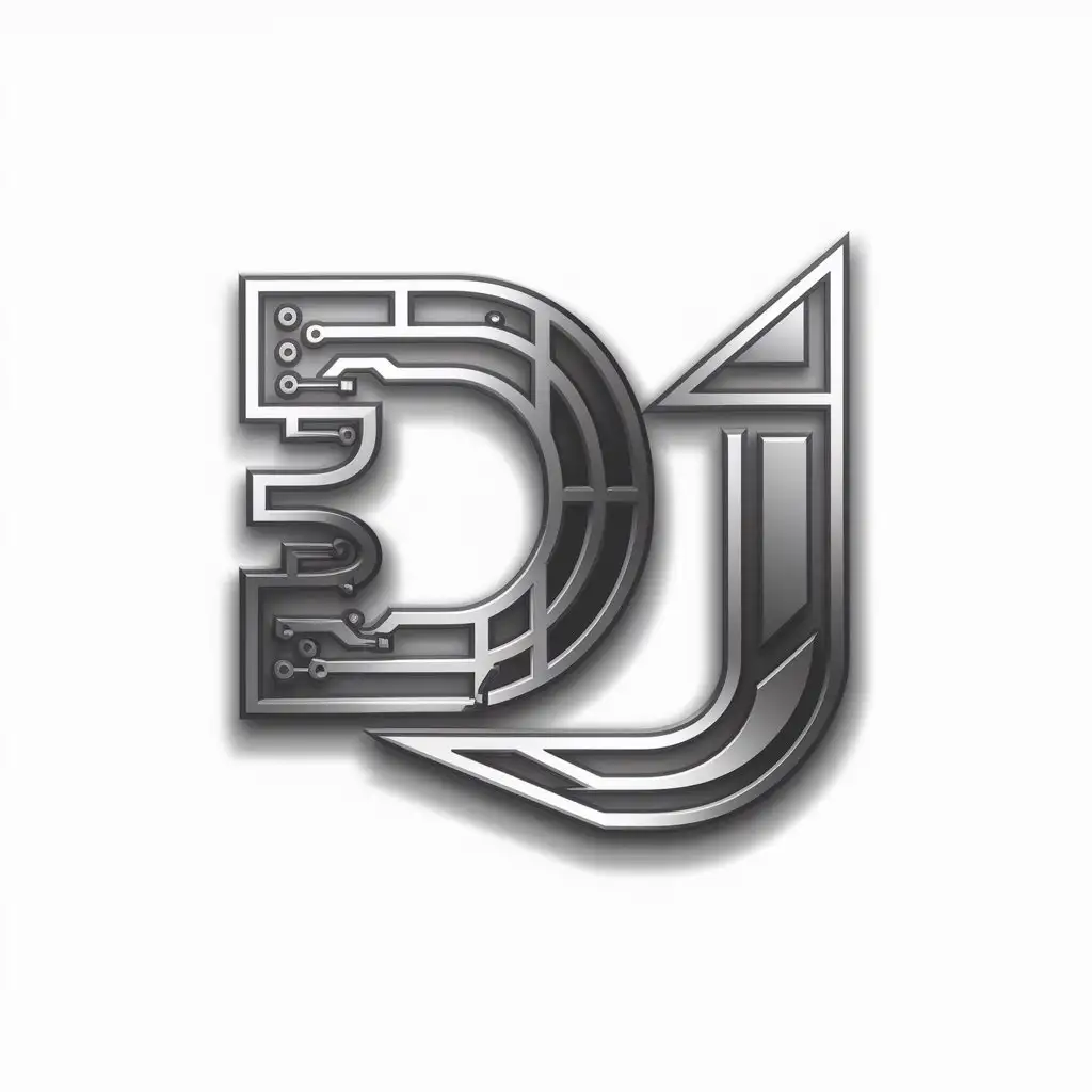 a logo design,with the text "DJ", main symbol:letters,complex,be used in Technology industry,clear background