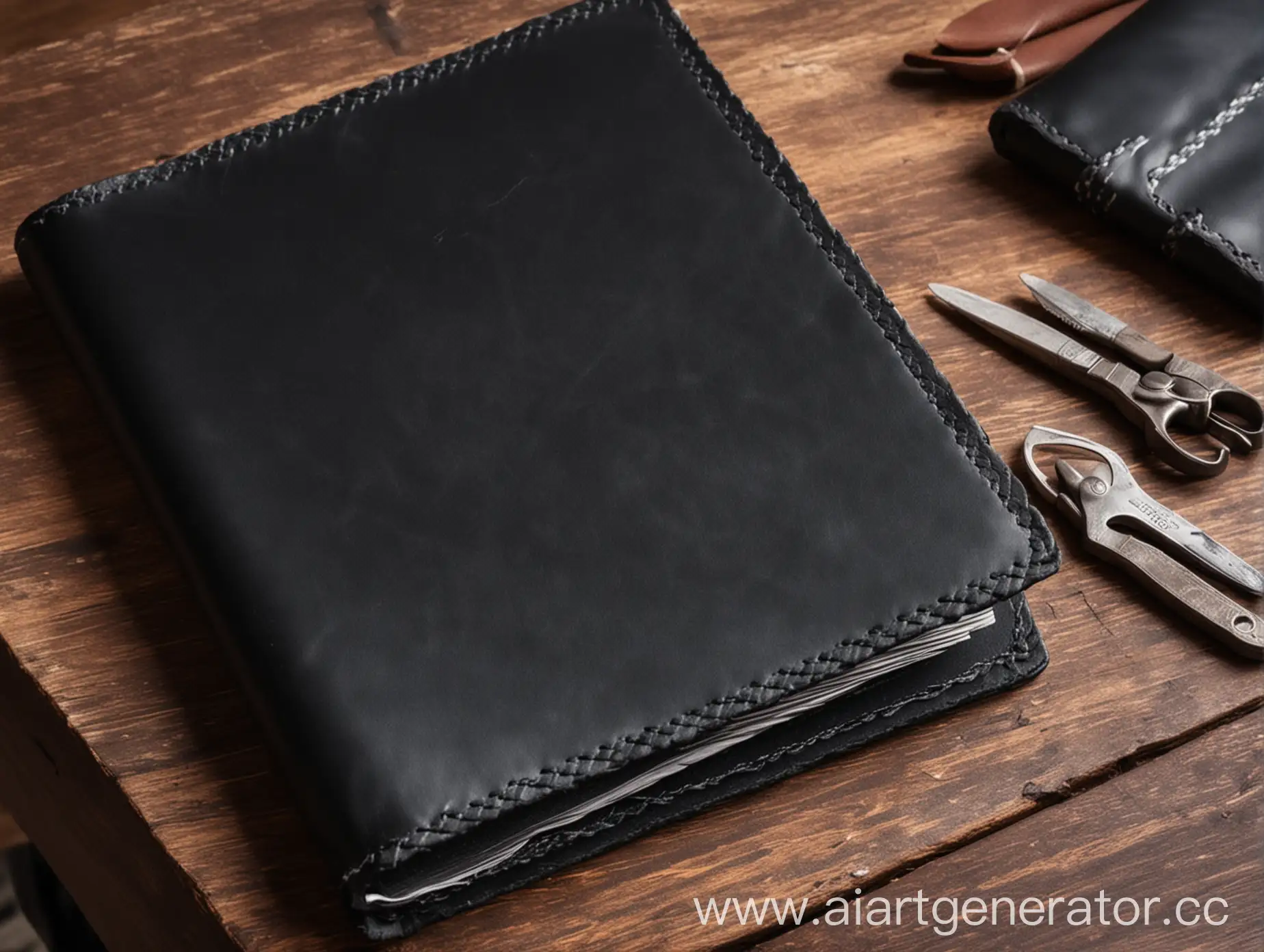 CloseUp-of-Handcrafted-Black-Leather-Passport-Cover-with-Seam-Detailing