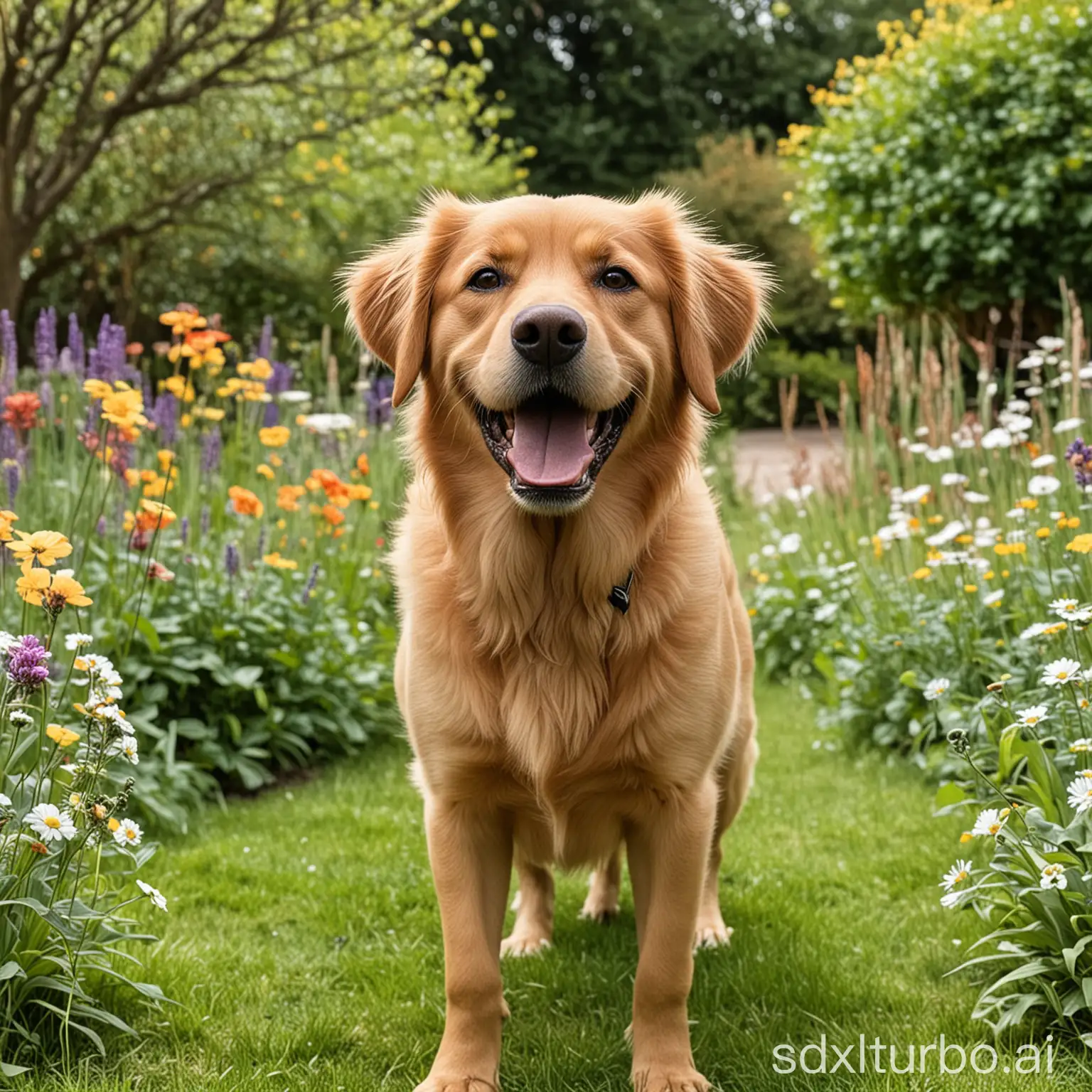 Joyful-Canine-Frolicking-in-a-Lush-Garden-Setting