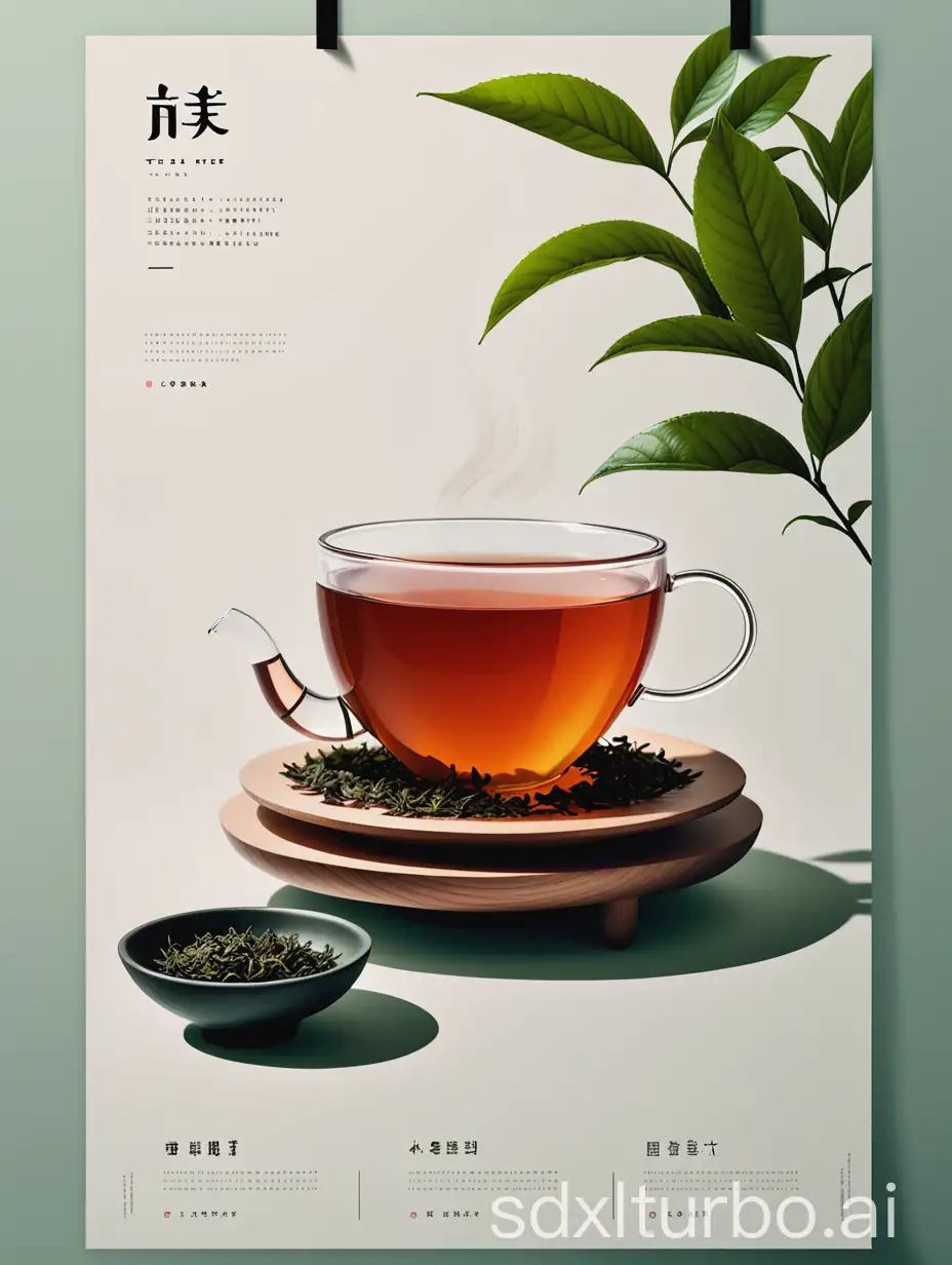 poster design, tea culture, text arrangement, technology, modern, minimalistic, illustration