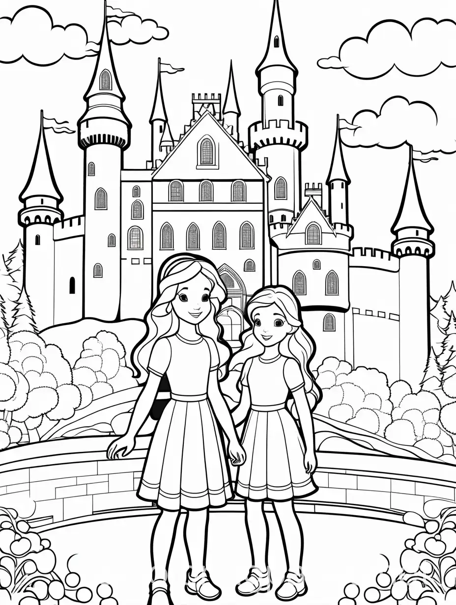 black and white outline art for Princess going to school in the castle coloring book page Coloring pages for kids, full white, kids style, white background, full body, Sketch style,(((white background)))), use just outline, cartoon style, line art, coloring book, clean line art, white background , Coloring Page, black and white, line art, white background, Simplicity, Ample White Space. The background of the coloring page is plain white to make it easy for young children to color within the lines. The outlines of all the subjects are easy to distinguish, making it simple for kids to color without too much difficulty, Coloring Page, black and white, line art, white background, Simplicity, Ample White Space. The background of the coloring page is plain white to make it easy for young children to color within the lines. The outlines of all the subjects are easy to distinguish, making it simple for kids to color without too much difficulty