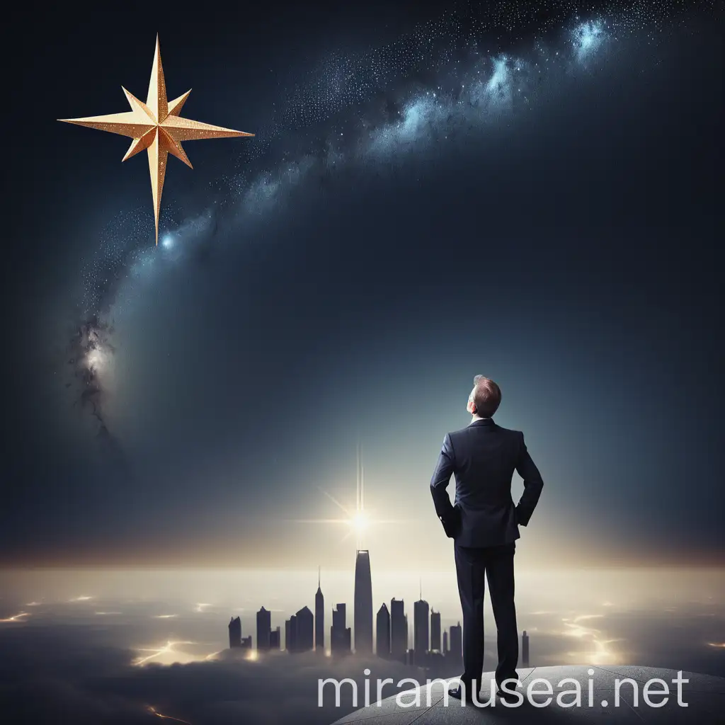 CEO Gazing at Business North Star Amidst Vast Sky